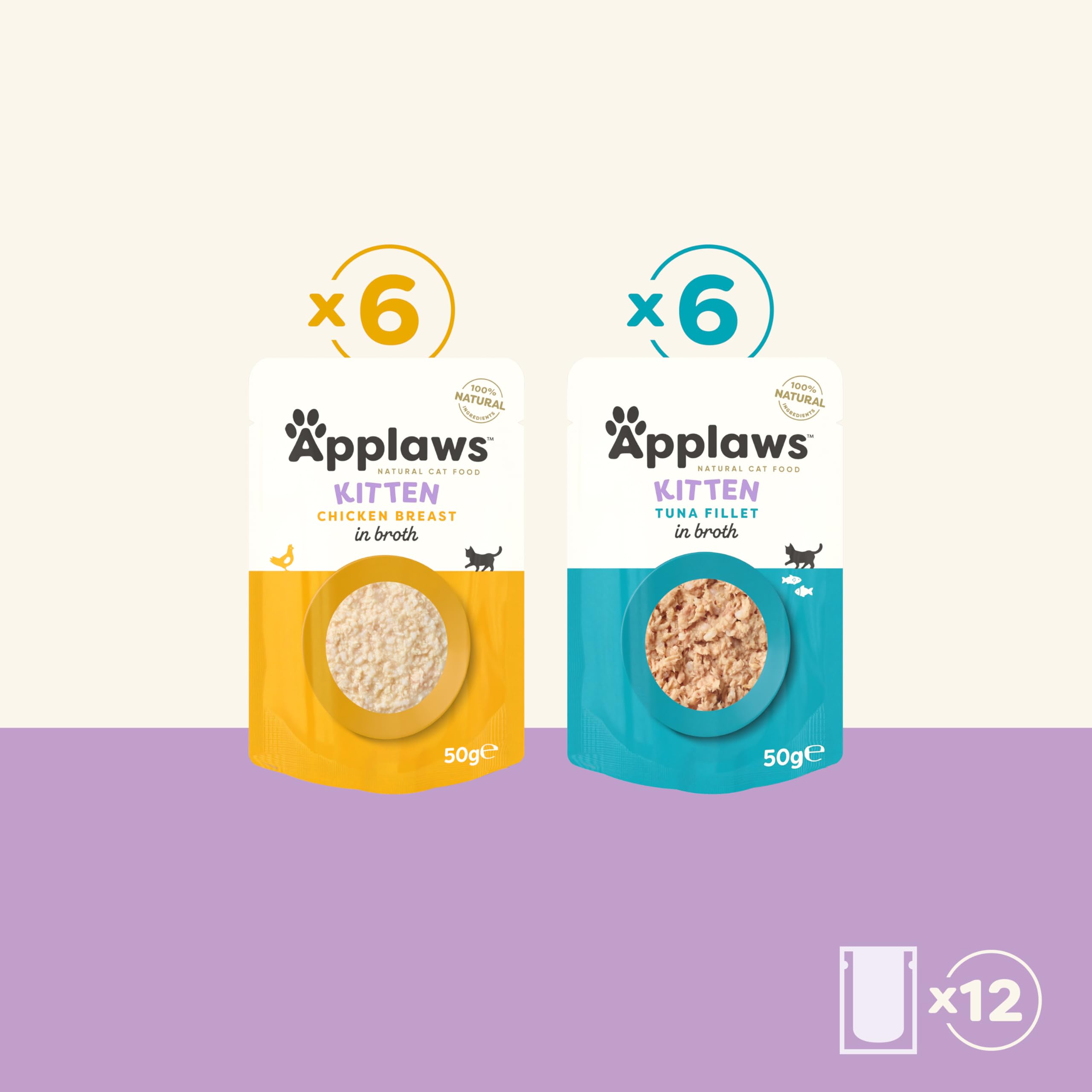 Applaws Comida Húmeda para Gatitos 100% Natural – Surtido de Pollo y Atún en Caldo, en Bolsas de 50g