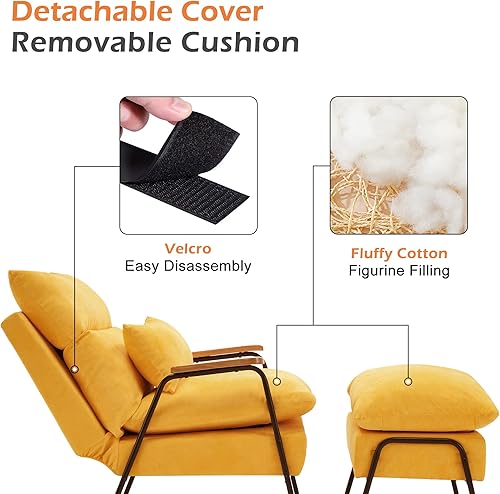 Miniatura 6 de MCombo Silla reclinable Accent con otomana, sillón moderno de tela de lino, sofá cama tapizado para sala de estar y dormitorio, espacio pequeño 4055