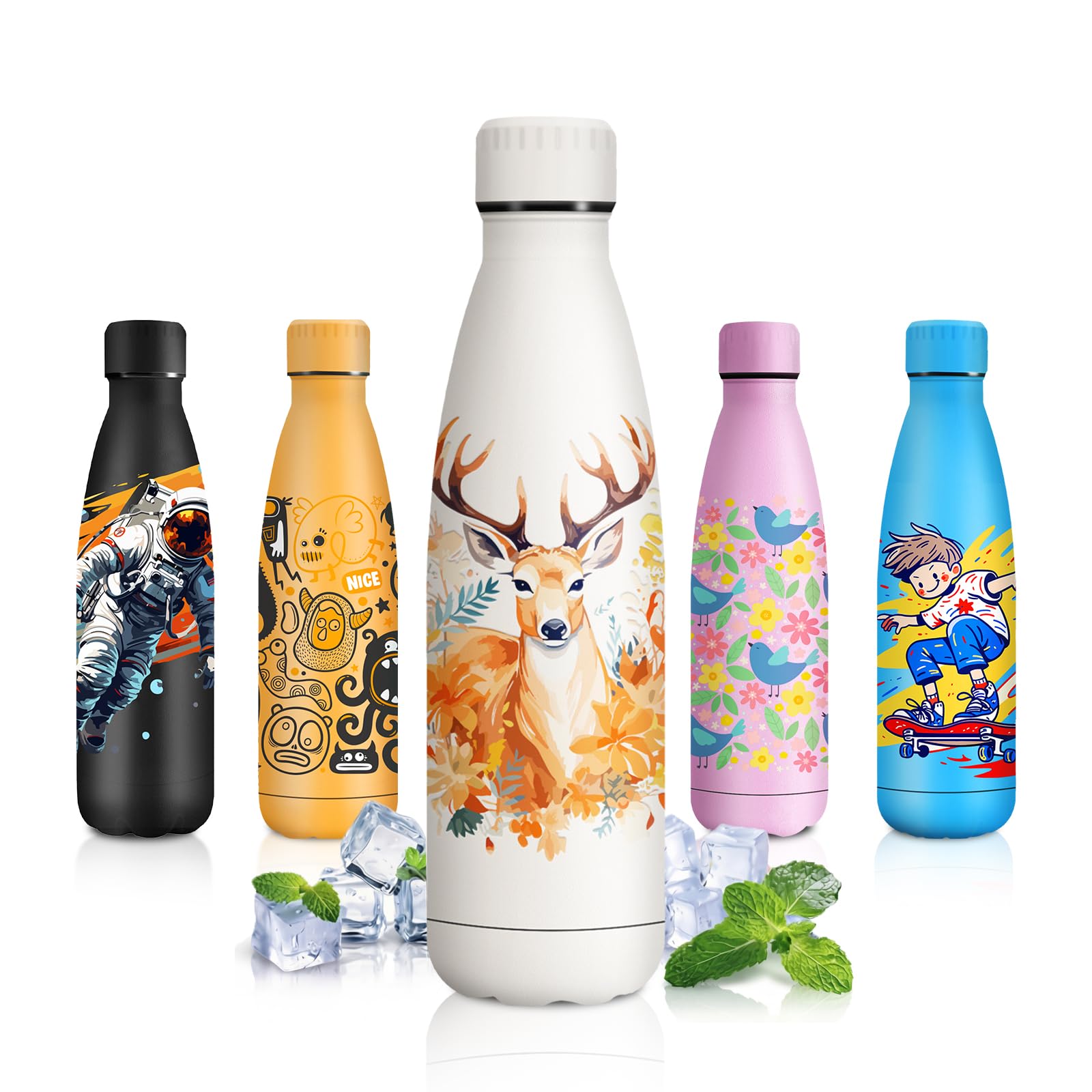 Insulated Water Bottle, 500 ml, Double Walled, Personalized Insulated Bottle, BPA-Free Stainless Steel Water Bottle for Adults, School, Fitness