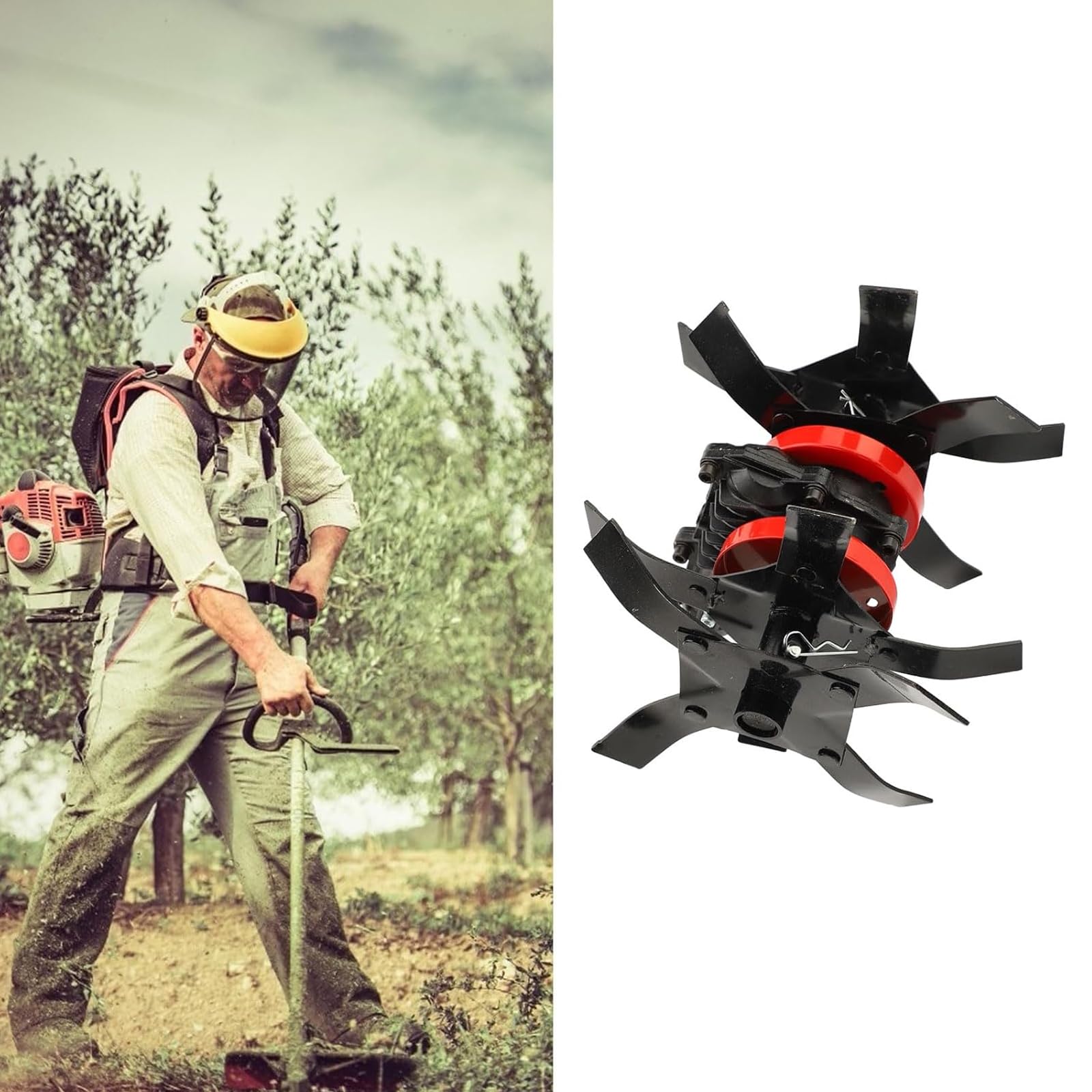 Accesorio cultivador para desbrozadora, Juego de Ruedas aflojadoras de Tierra de 26 mm y 9 Dientes, Cuchillas metálicas para deshierbar, arar, Preparar parterres y surcos de huertos