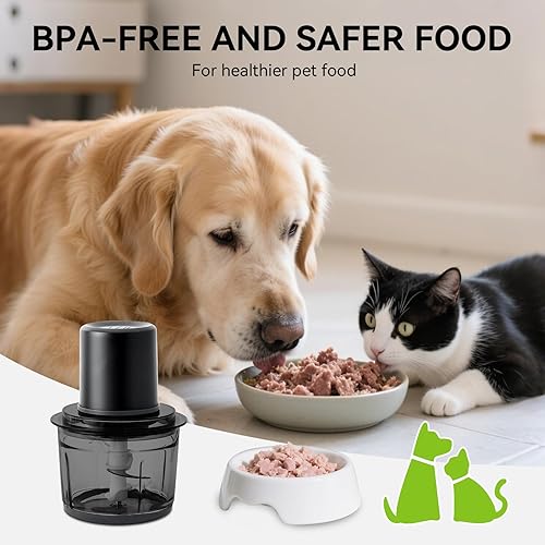 Miniatura 8 de Procesador de alimentos, picadora eléctrica de carne con 4 cuchillas de acero inoxidable, picadora de alimentos de 1.2 L, procesador de carne con 2