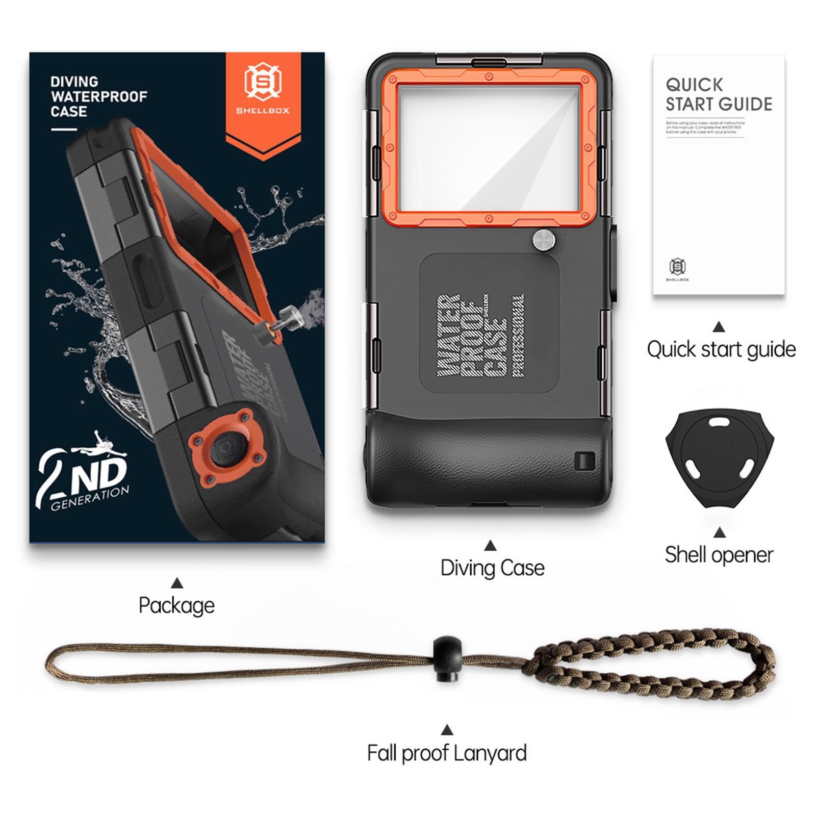 Funda para Teléfono de Buceo, Anillo de Sellado Profesional de 15M/50 Pies con Cordón, Cubierta Subacuática para Teléfono, Resistente Al Agua para NAD, Naranja Negro