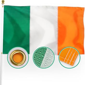 XIFAN Premium Ireland Flag 3x5 ft Outdoor, Large Double Sided Heavy Duty 210D Nylon Irish National & Country Flag, Longest Lasting St Patricks Day Decoration with 4-Stitch Hemming, Brass Grommets