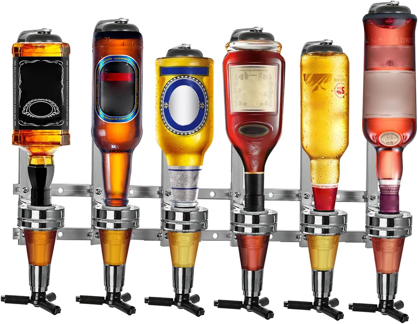 6 Bottle Optics for Home Bar Wall Mounted 6 x 30ml Bar Butler Drinks Stand for Spirits Aluminum Alloy Optic Spirit Barware Set for Home Pub Kitchen Bar