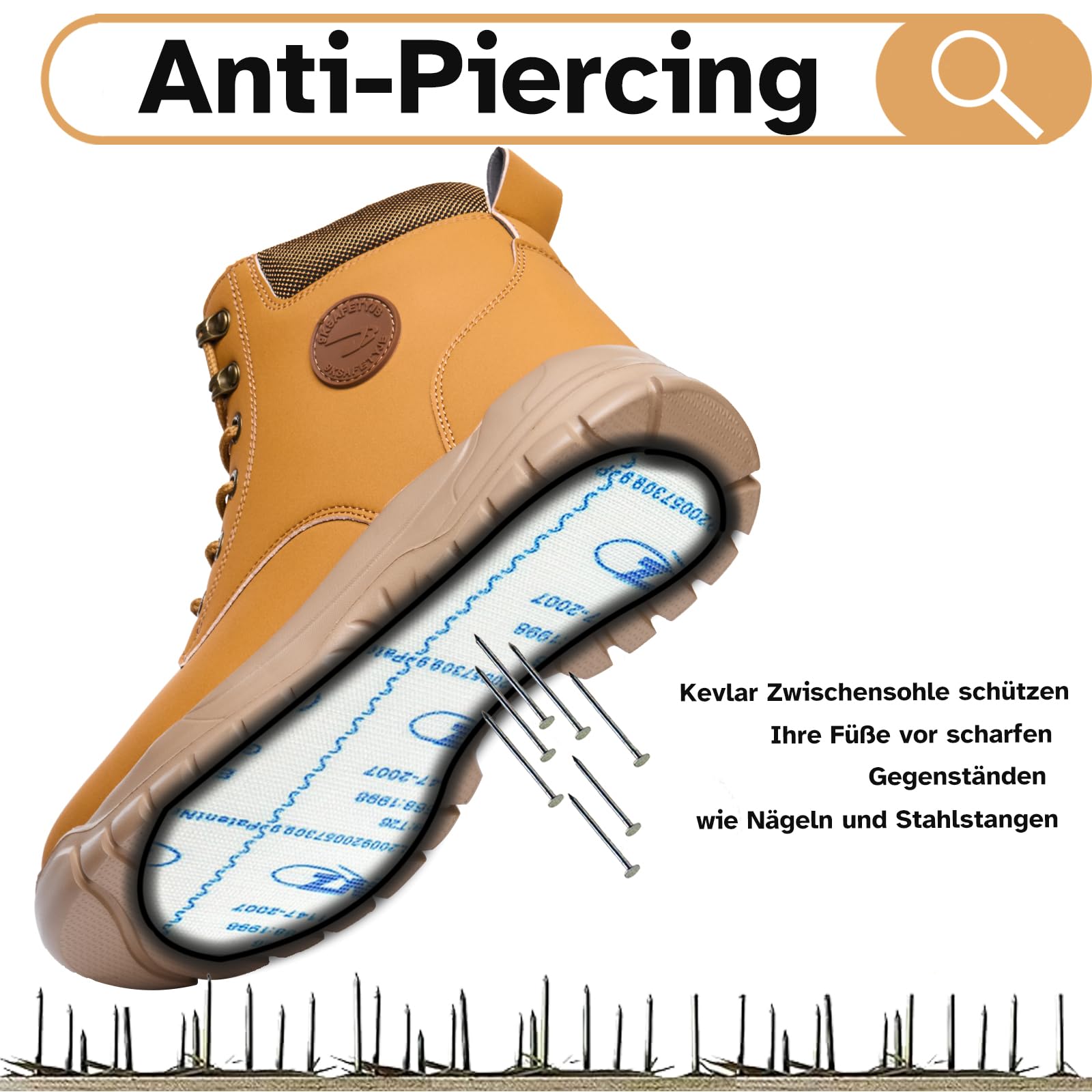 buty robocze wodoodporne dla mężczyzn i kobiet buty ochronne lekkie obuwie robocze ze stalowym podnoskiem antypoślizgowe buty budowlane trzewiki robocze, brązowy, 37 EU