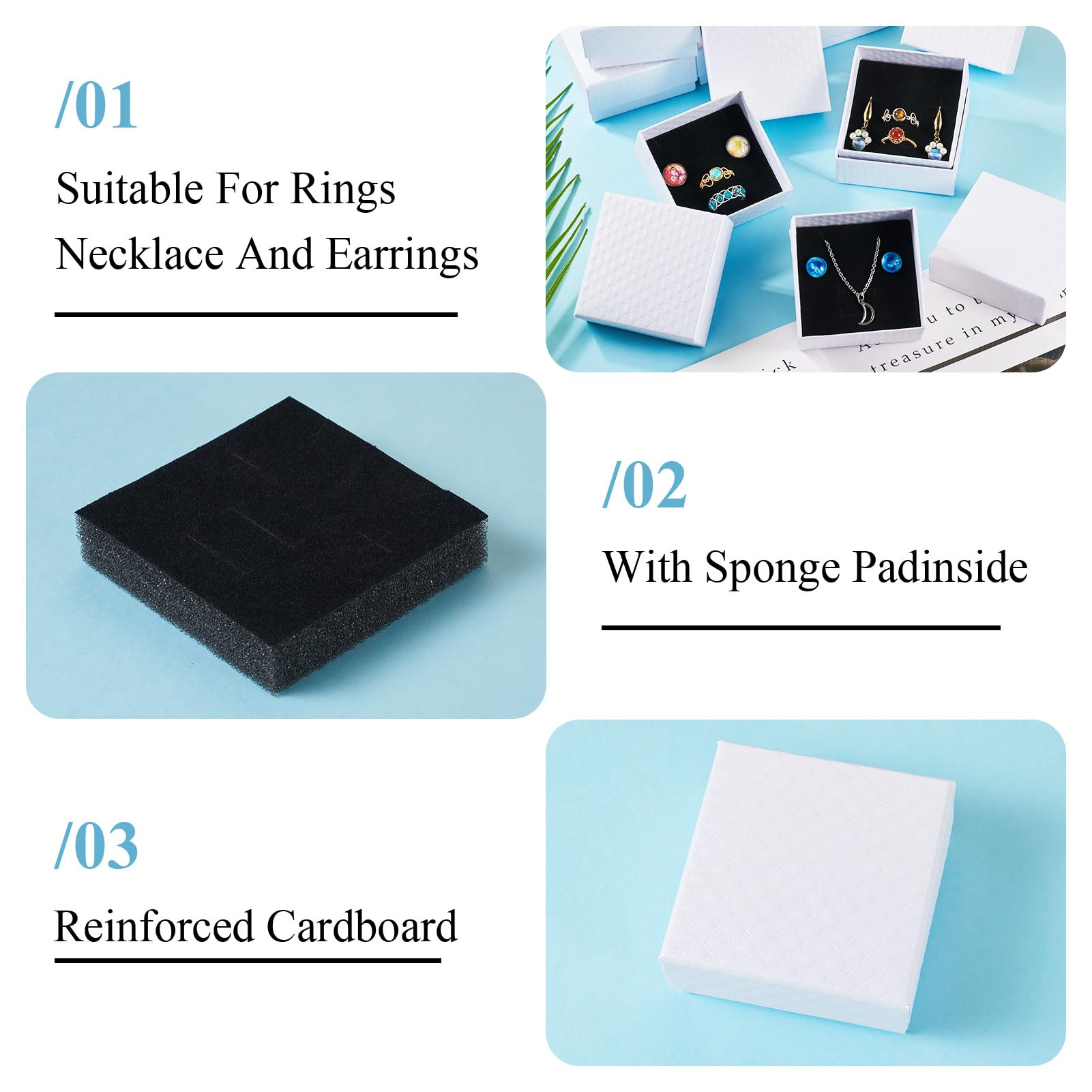Boutigem 24Pcs Scatola Regalo Piccola in Cartone Nero Scatola per Gioielli con Carta Quadrata e Spugna 5.1x5.1x3.2cm per Confezione Regalo Orecchini Bracciale Anello