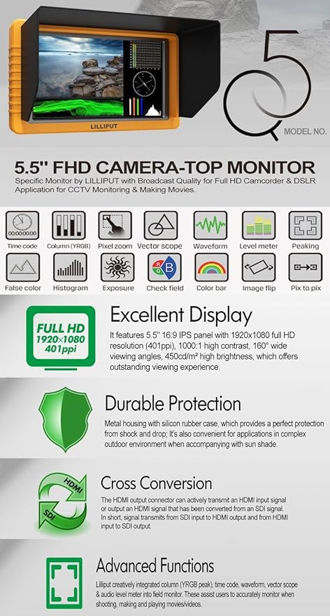 Monitor 5 Pulgadas Full HD con Conversión HDMI SDI miniatura 8
