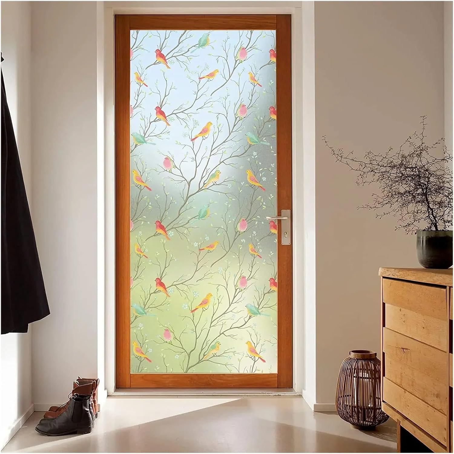 Privacy Window Film Opaque Static Cling Non Adhesive Bird Decals Decorative Glass Cover Tint Frosted Stickers for Home for Room(Color1,55x200 cm)