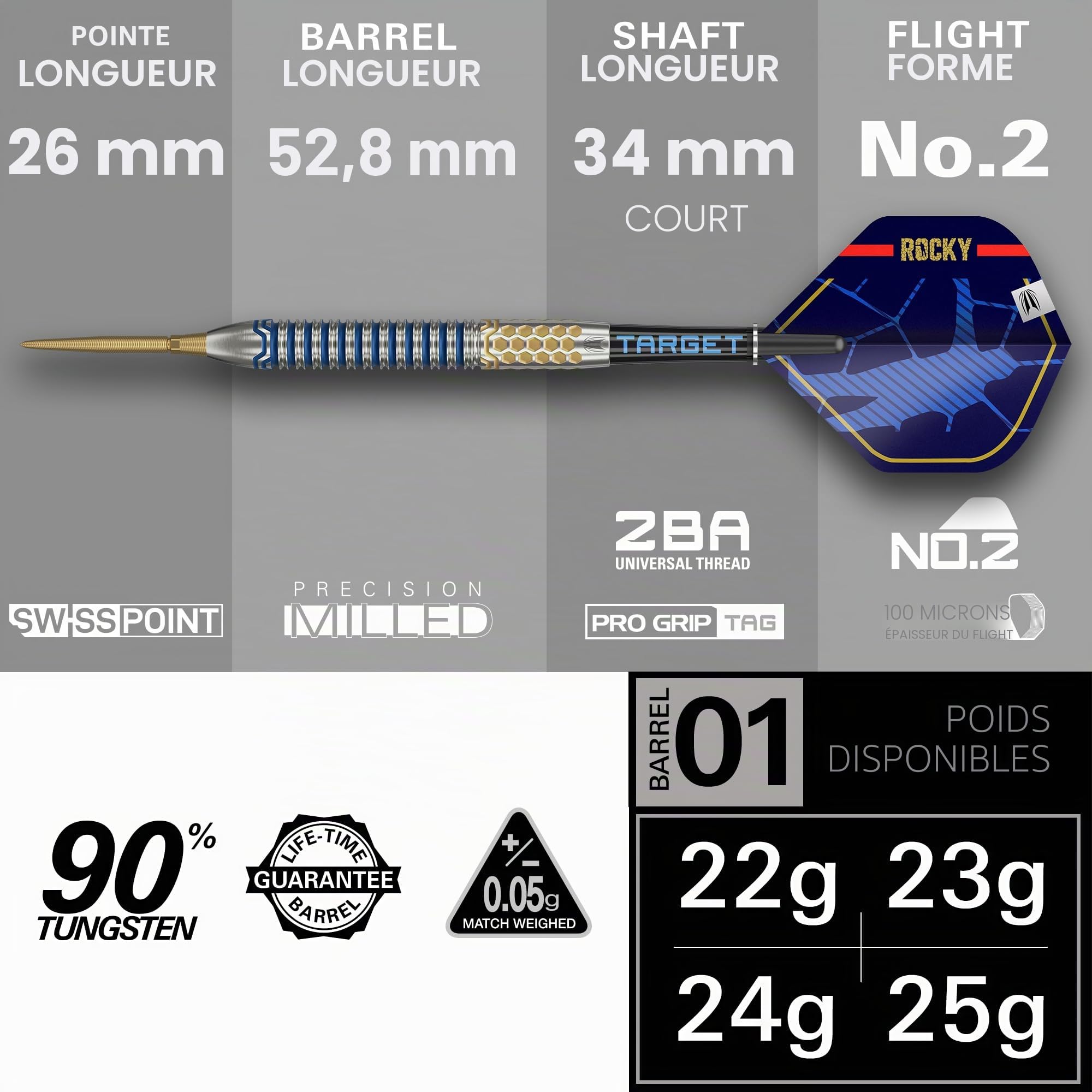 Target Darts Josh Rock Gen 1 Steel Tip Swiss Point Darts, 90% Tungsten Darts, Generation 1, 22G/23G/24G/25G | Jeu de fléchettes à Pointe en Acier, fléchettes de Joueur avec Pointes Swiss Storm Nano