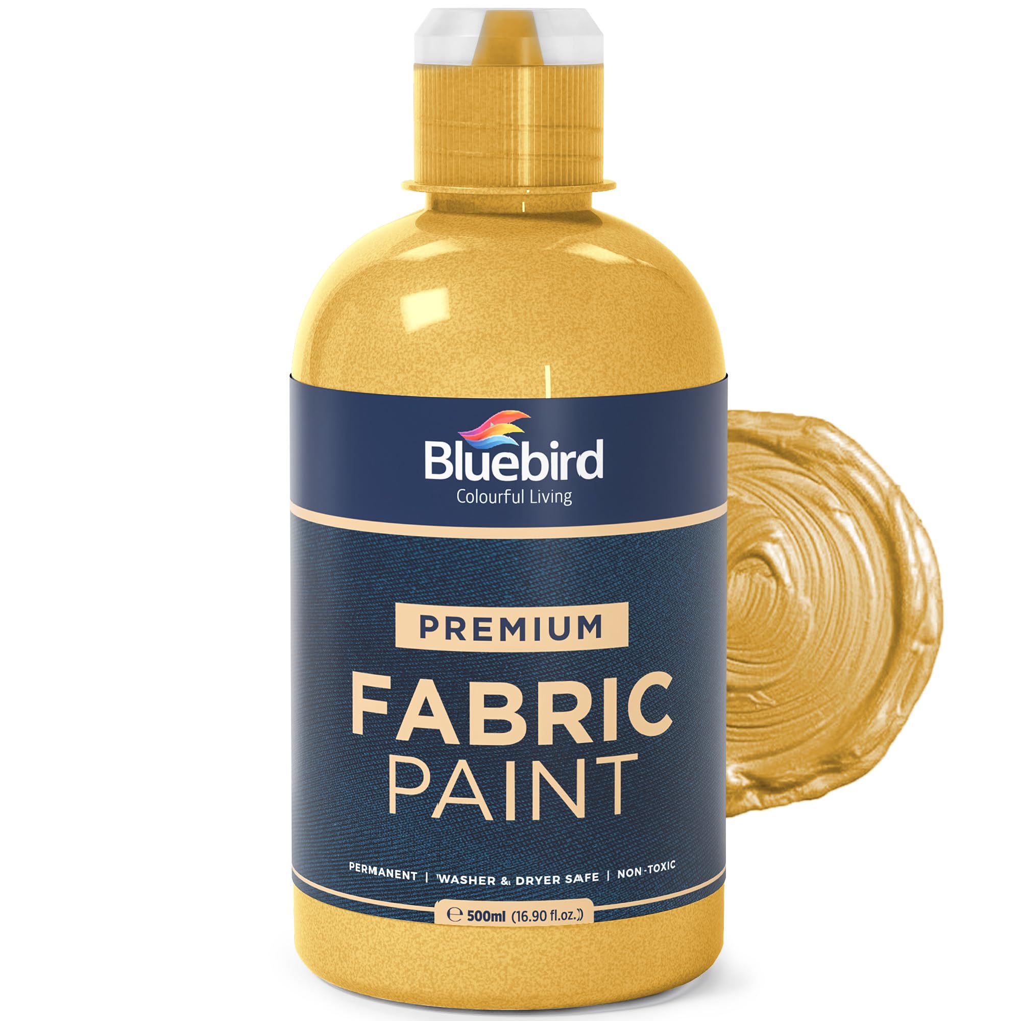 BLUEBIRD Fabric Paint, Light Gold, 16.9 Fl Oz, Permanent Fabric Paints for Clothes, and Furniture Upholstery