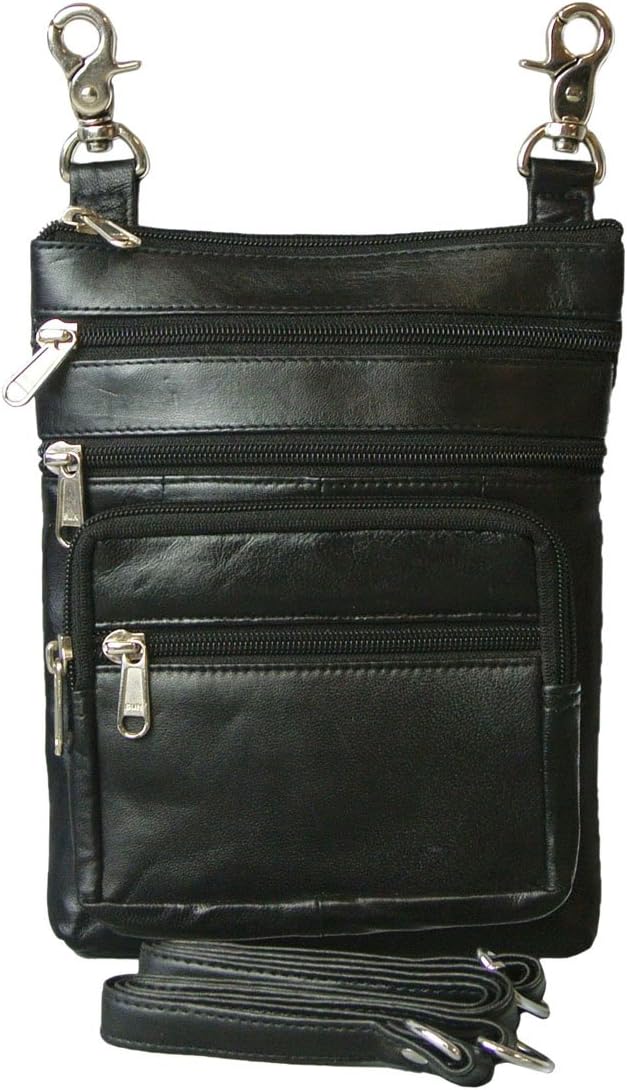 Leather Waist Bag Converts to Crossbody Purse - Clip On Belt Loops Black