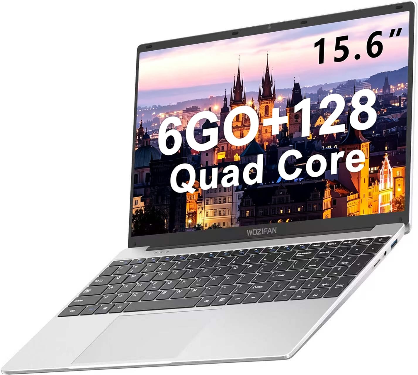 Ordinateur PC portable 15.6 pouces 6+128Go Win11 Celeron N4020 Support 1 To SSD Expansion 2.4G+5G WiFi Bluetooth 4.2 USB HDMI 1920 x 1080 FHD avec souris sans fil & Membrane de clavier AZERTY - Argent