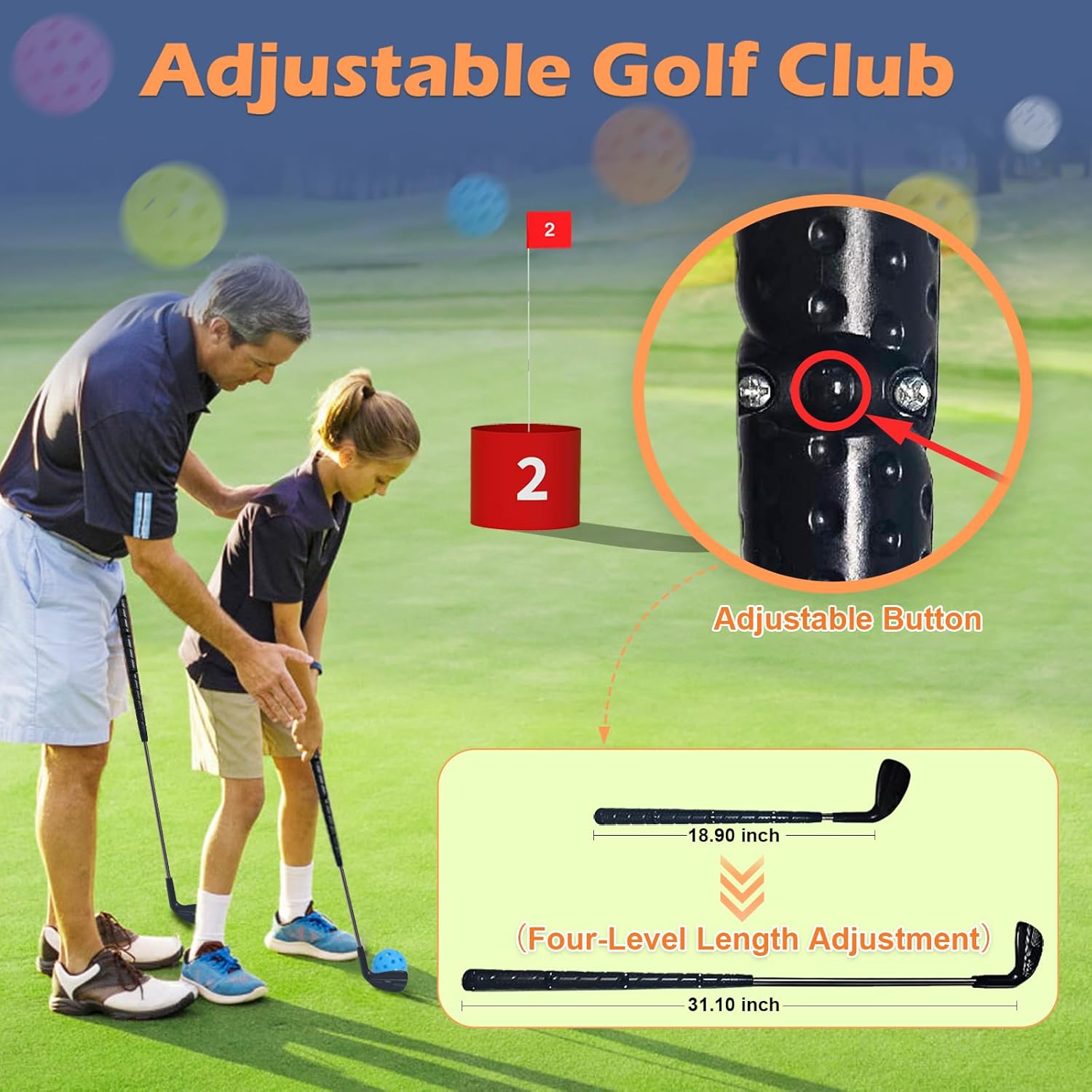 FOOING Golf Game LED with 2 Clubs, 9 Hole Practice Golf Backyard Game Set for Adults and Family Outdoor Indoor, Plastic Battle Yard Game with Balls and Flag for Lawn, Beach, Camping and Park