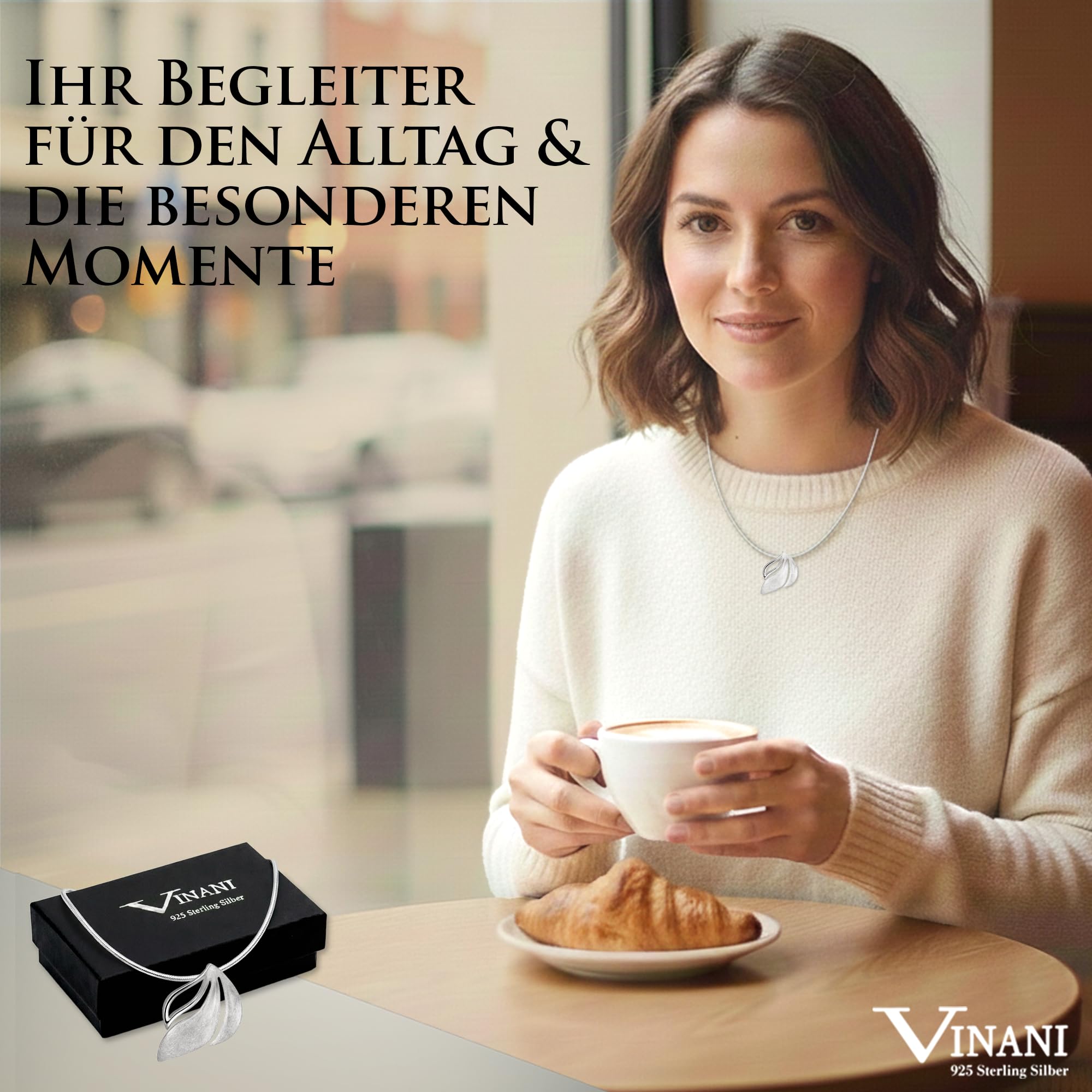 Vinani Blatt Anhänger mit Schlangenkette aus 925 Sterling Silber, ABOG-S