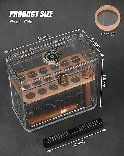 Miniatura 4 de FANKAI Humidor de puros, humidor acrílico, caja de cigarros, accesorios para cigarros con higrómetro y humidificador, regalos de cigarros para