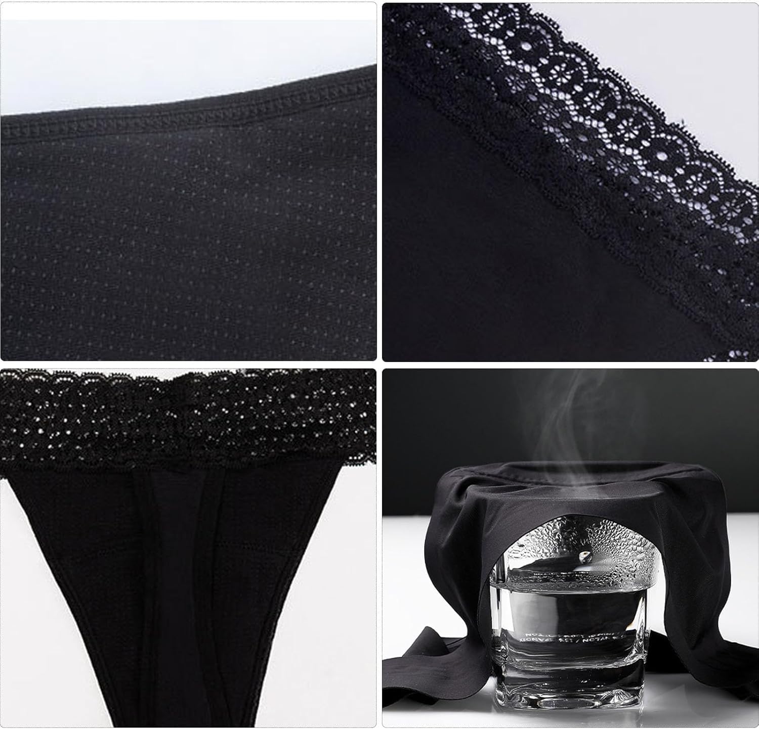 5 Stück Spitze Damen Unterwäsche Tangas, Sexy Dessous Slips Tanga Hipster Unterhosen Tangas Set Unterwäsche, Auslaufsichere Tangas Low Rise Bikini Höschen,Schwarz,XL