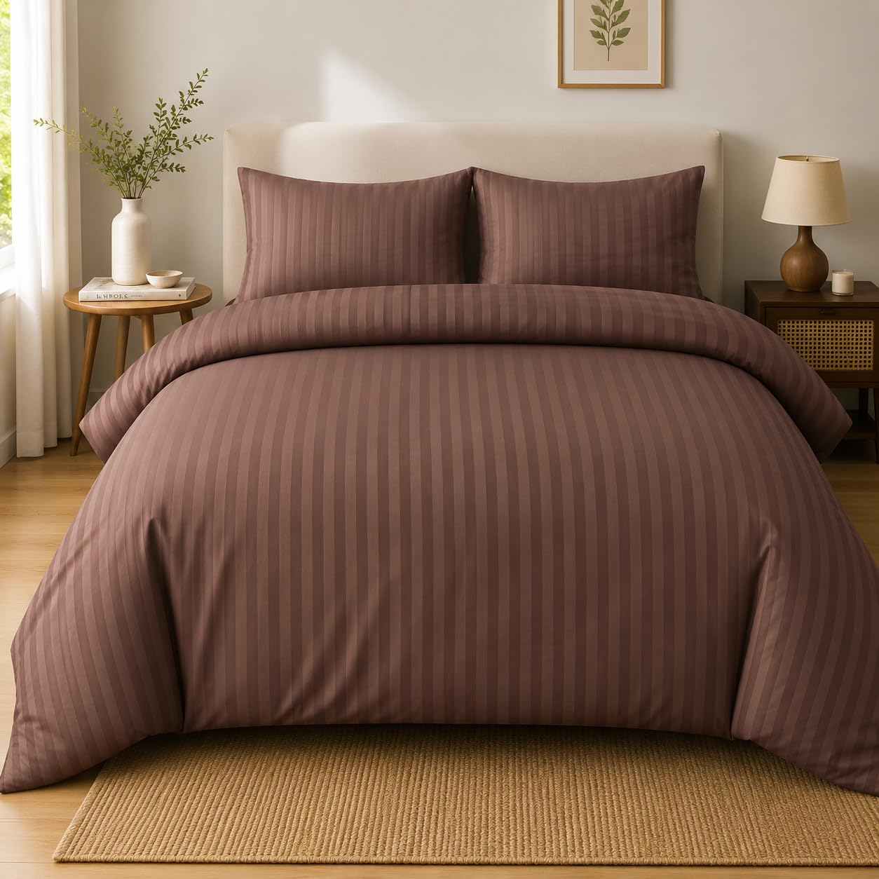 Castiqa Premium Glace Cotton Satin King Size Stripes Pattern Quilt Cover/Duvet Cover/Rajai Cover/Blanket Cover with Zipper Closure (Single Bed (60x90 inch), Brown)-image-16