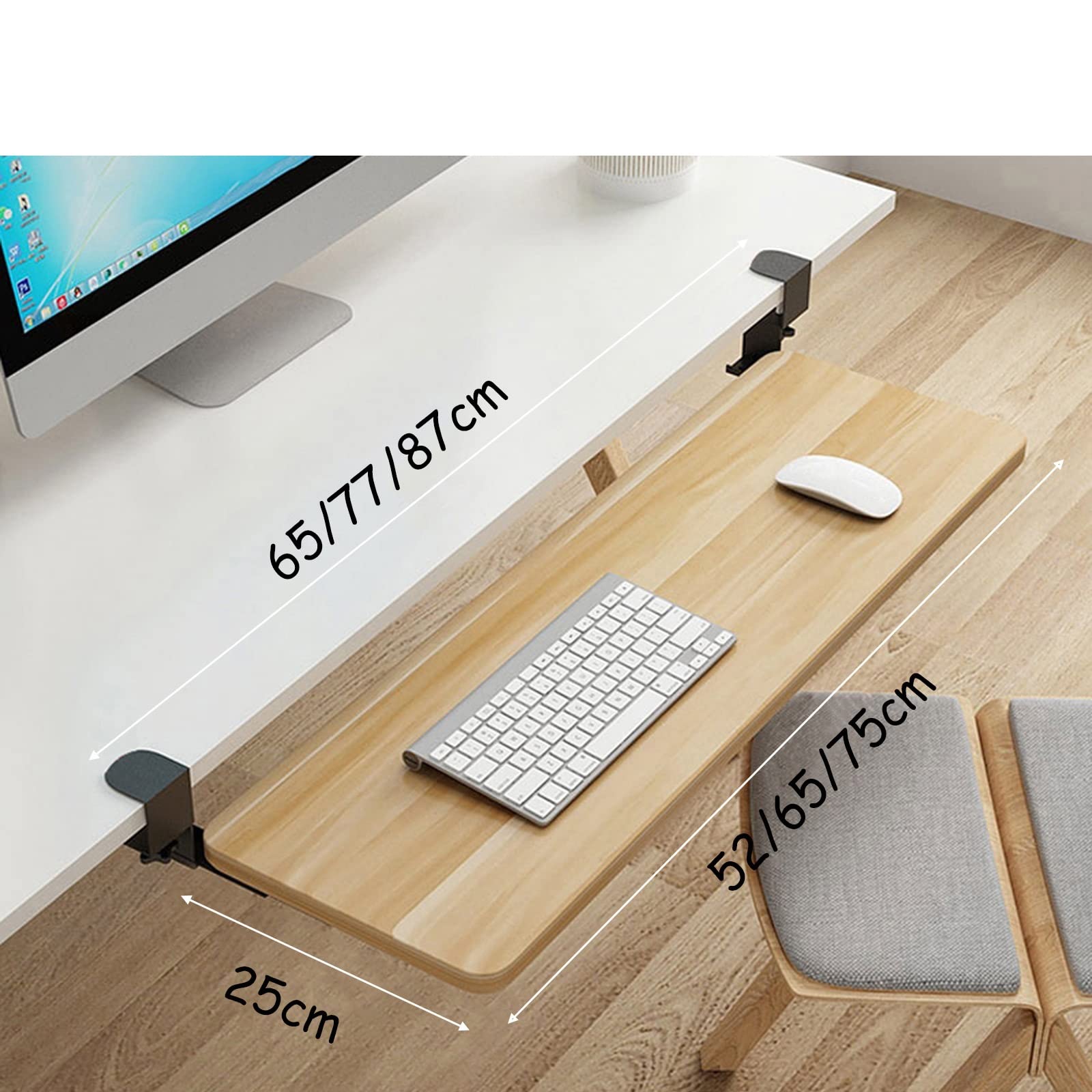 Ergonomiczna drewniana taca na klawiaturę Push-Pull z łożyskami kulkowymi 36 cm przedłużeniem pod biurkiem dla lepszego komfortu przestrzeni roboczej, idealna do użycia z klawiaturą i myszką