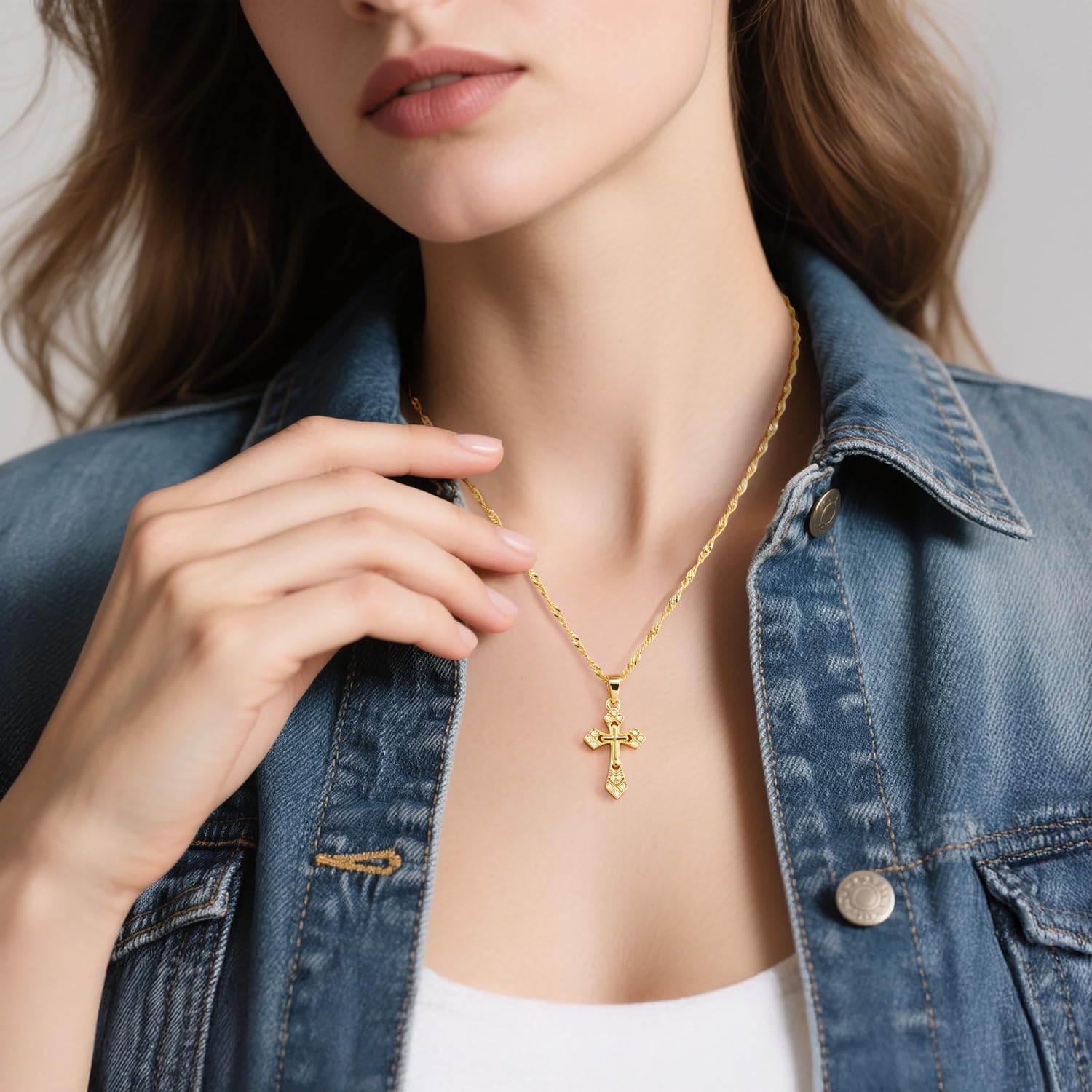 Gold Cross Necklace 14K Gold Cross Necklace for Women Crosses Pendant Necklaces for Women Double-Layered Design with Zirconia Crosses Chain for Womens 43+5cm - Image 6