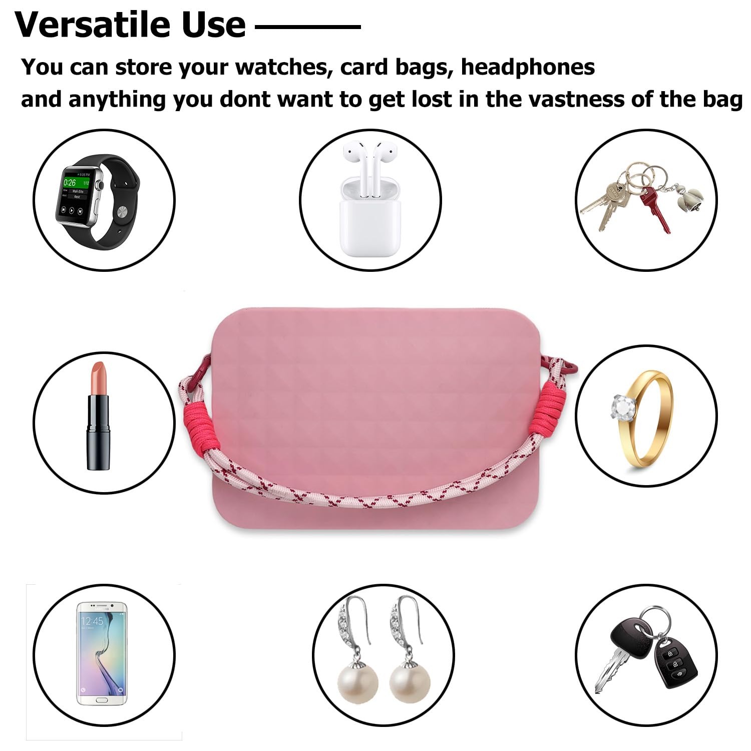 YIXIPAZH Ensemble d'accessoires pour sac Bogg, 1 sac de rangement, 3 breloques et 3 crochets pour sac Bogg, sac de téléphone pour sac de plage, Silicone, Pas de gemme