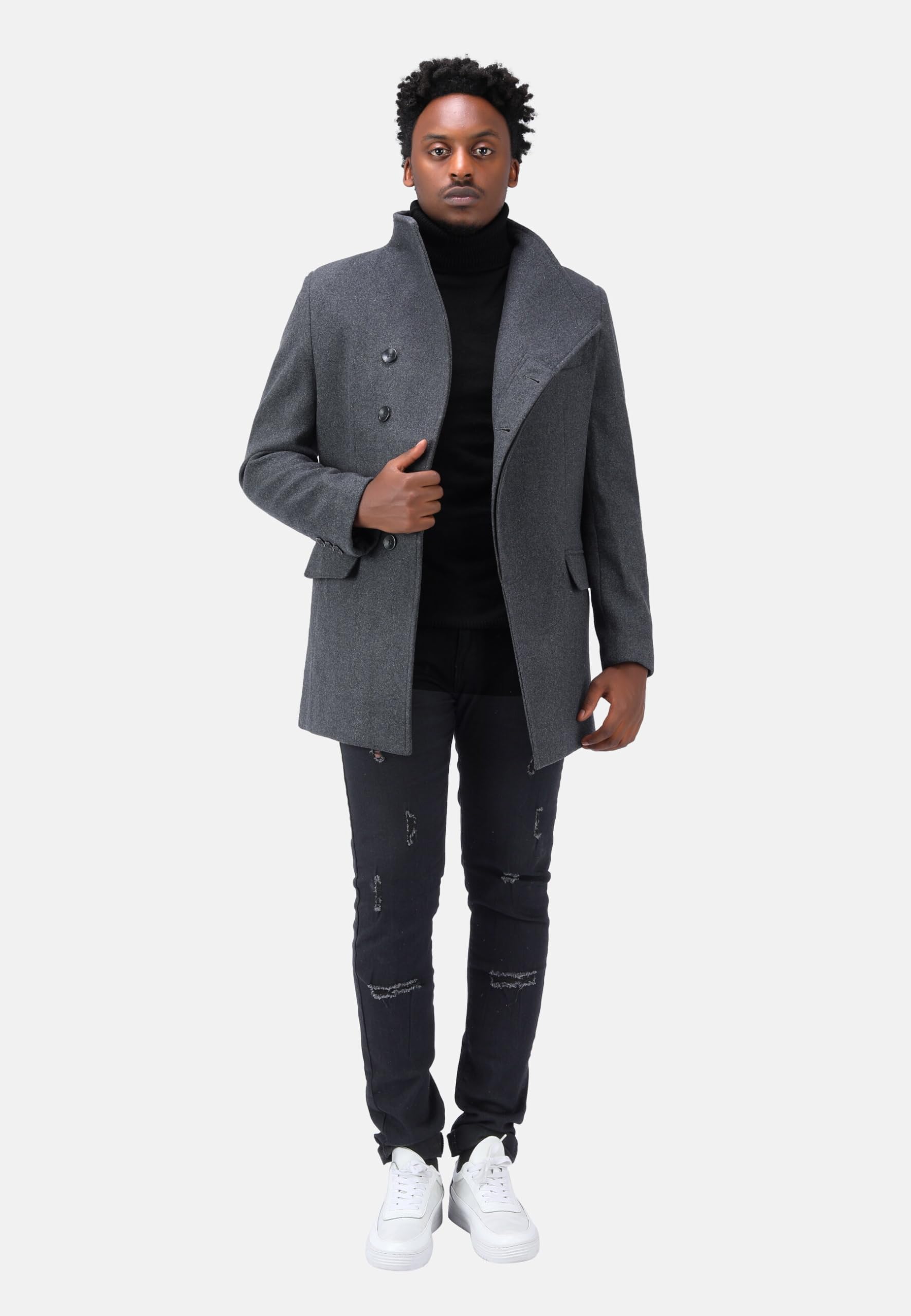 Allthemen Trench da Uomo Colletto alla Coreana Cappotto di Casual Lana Coat Lungo Invernale Cappotto Monopetto
