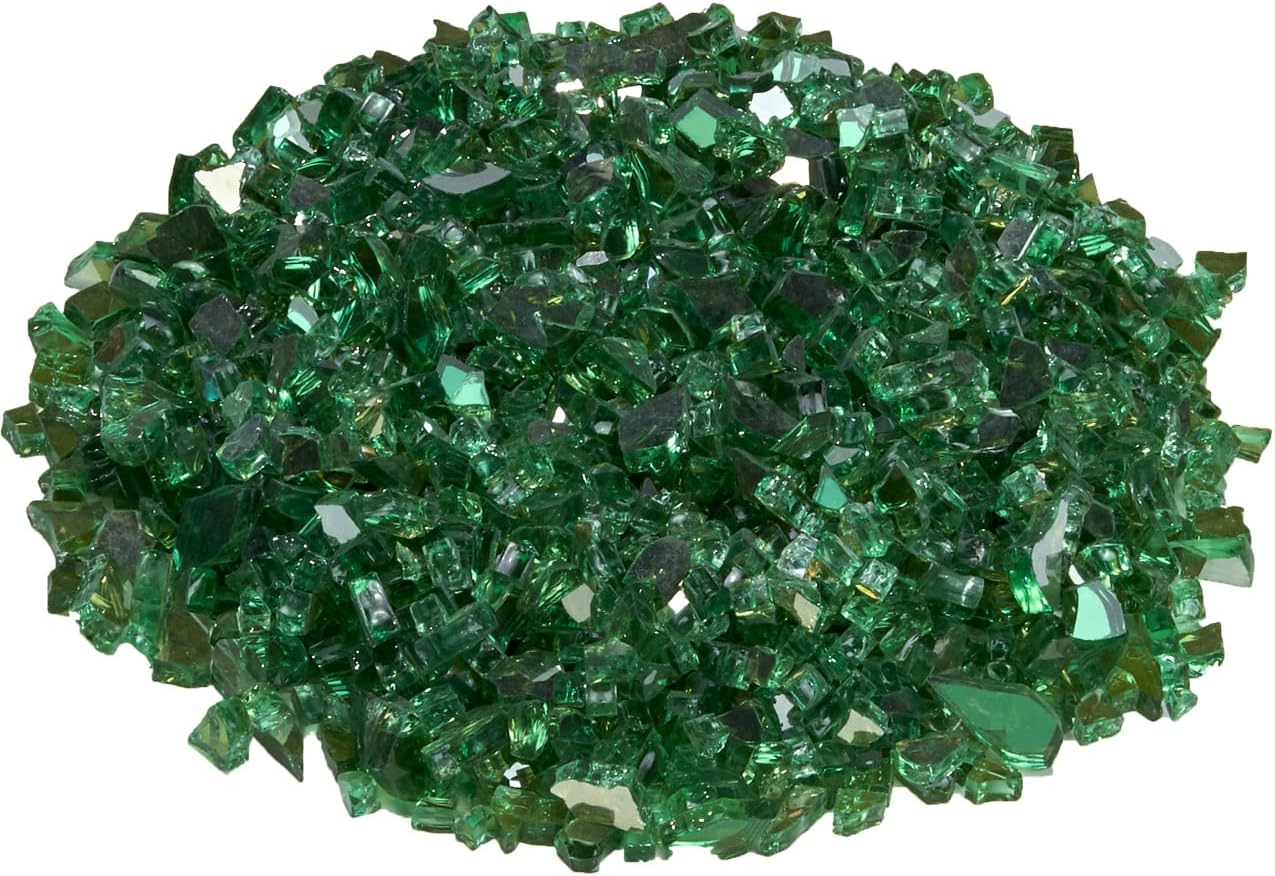Duluth Forge 14REMGM 1/4 in. Premium Reflective Emerald Fire Glass - 10 lb, Small - Modern Replacement for Gas Logs, Tempered Glass, Easy Installation