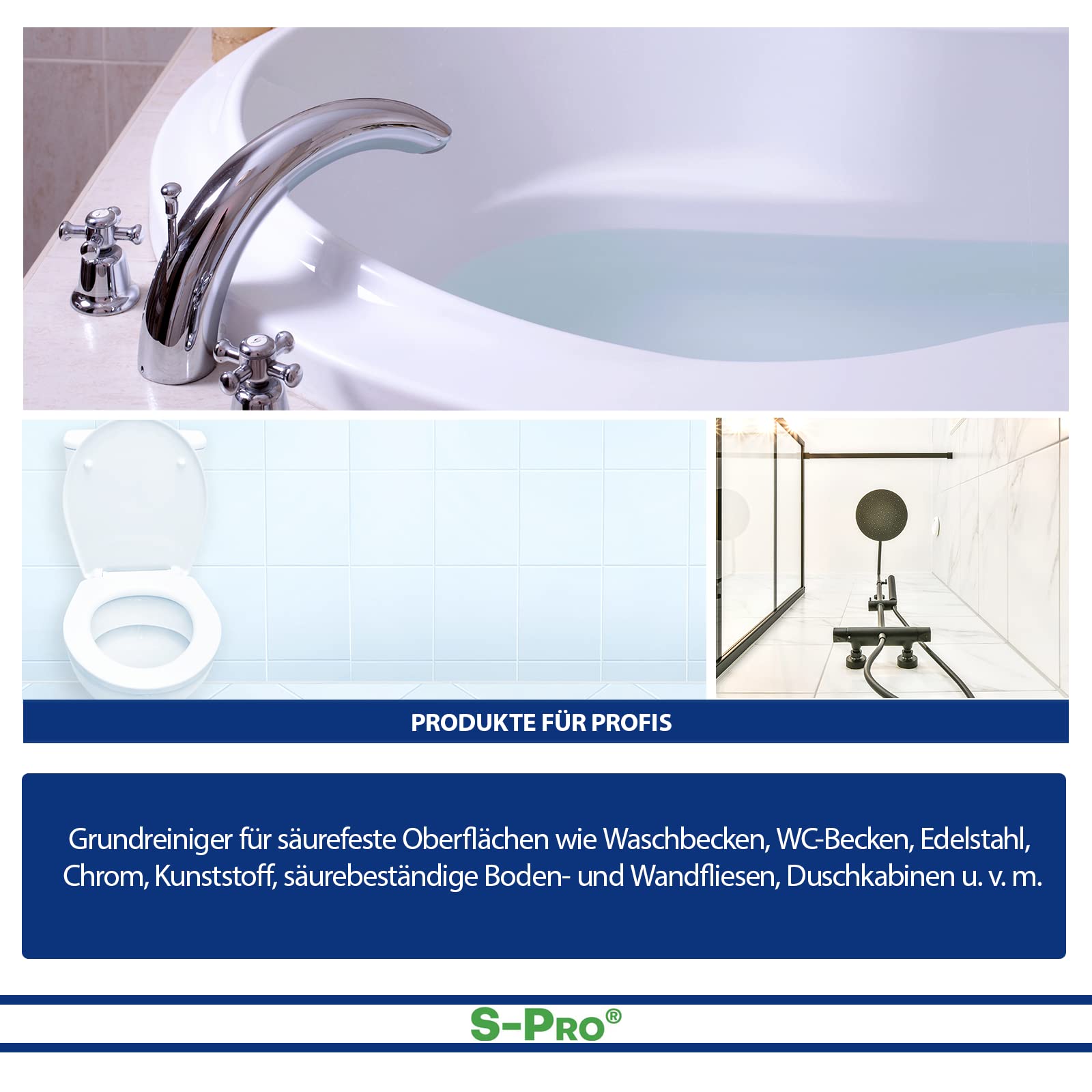 S-Pro Kalklöser und Sanitärreiniger, Kalkentferner Badreiniger, Grundreiniger und Entkalker für Bad und WC, Reiniger gegen Kalk, 1x 1 Liter