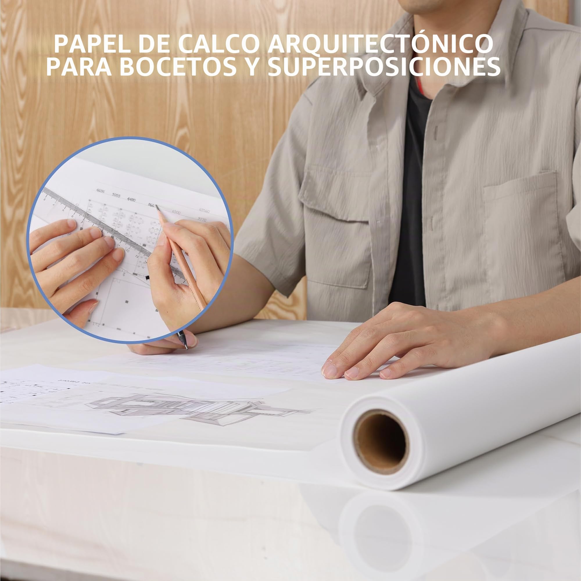 WINTEX Rollo de Papel Calco 25 m x 70 cm- para Patrones de Costura 50g/m² - Dibujo Bocetos Manualidades Patronaje Dibujo Tecnico para Tela