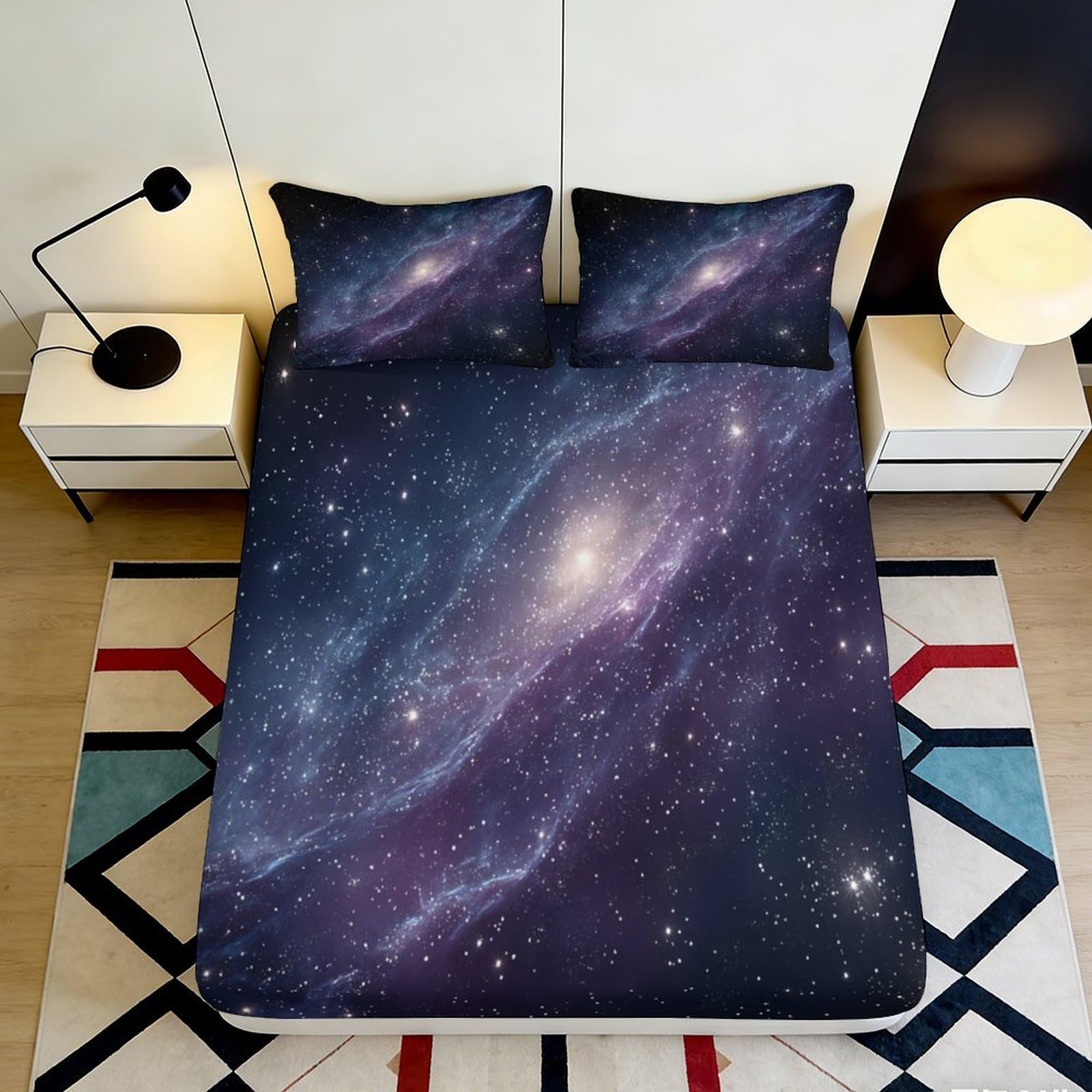 3D Printed galaxy Fitted Sheet for master bedroom, Microfiber soft touch, wrinkle resistant, guest room bedding, easy to remove, stylish decor, dustproof 90x200x25cm