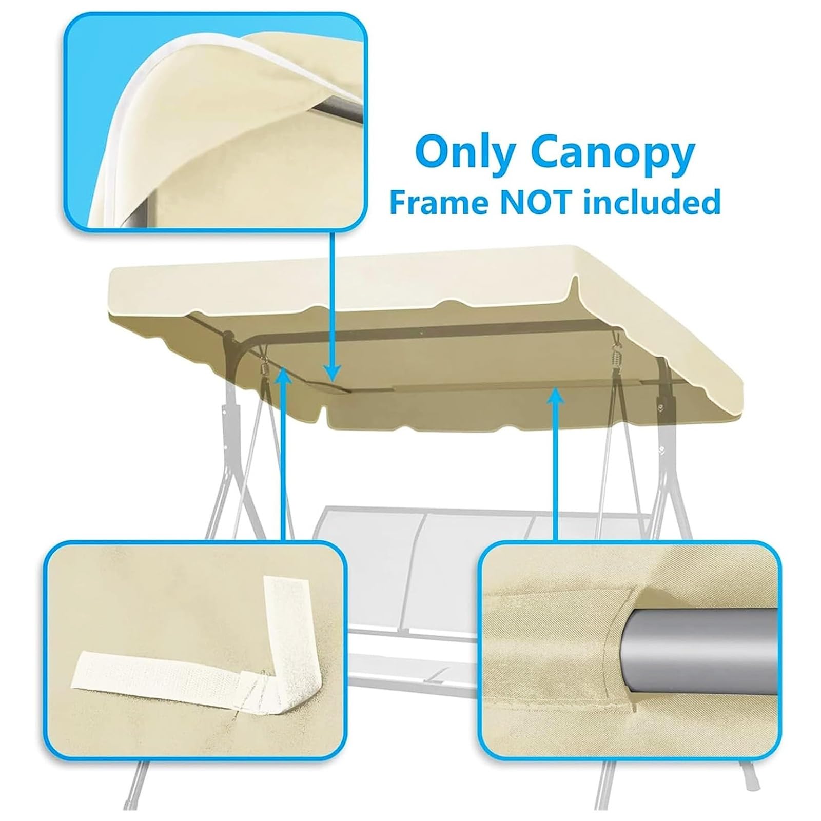 Copertura superiore di ricambio per dondolo da esterno, copertura per dondolo da patio, per 2/3 posti, impermeabile, ricambio per giardino, patio (grigio, 210 x 145 cm)