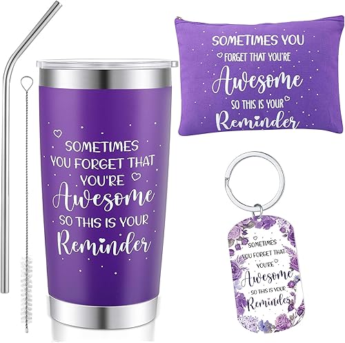 Zhehao 3 piezas de regalos inspiradores morados para mujeres, regalos de agradecimiento, regalos del día de la madre, vaso morado café de 20 onzas,