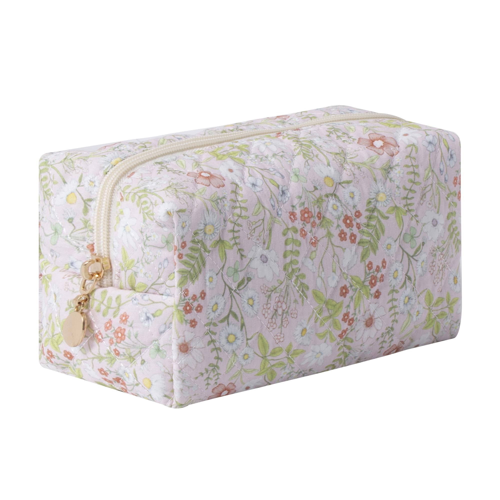 Cute Floral Cotton Pencil Case Large Capacity Canvas Pen Pouch Portable Stationery Organizer for Girls Students Soft Travel Cosmetic Makeup Bag (F)
