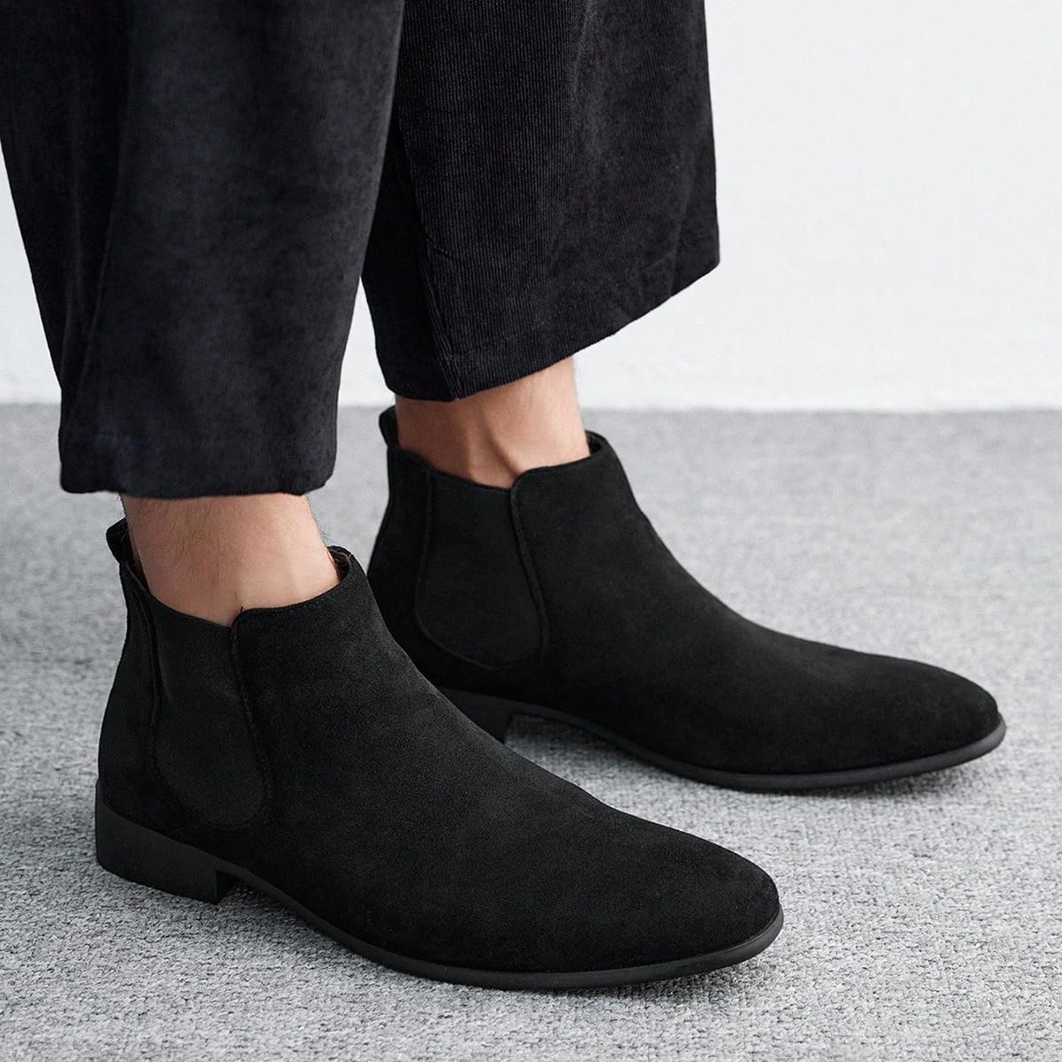 Men's Chelsea Boots Suede Casual Ankle Boots Dress Boots Elastic Slip on Boots for Men Classic Shoes