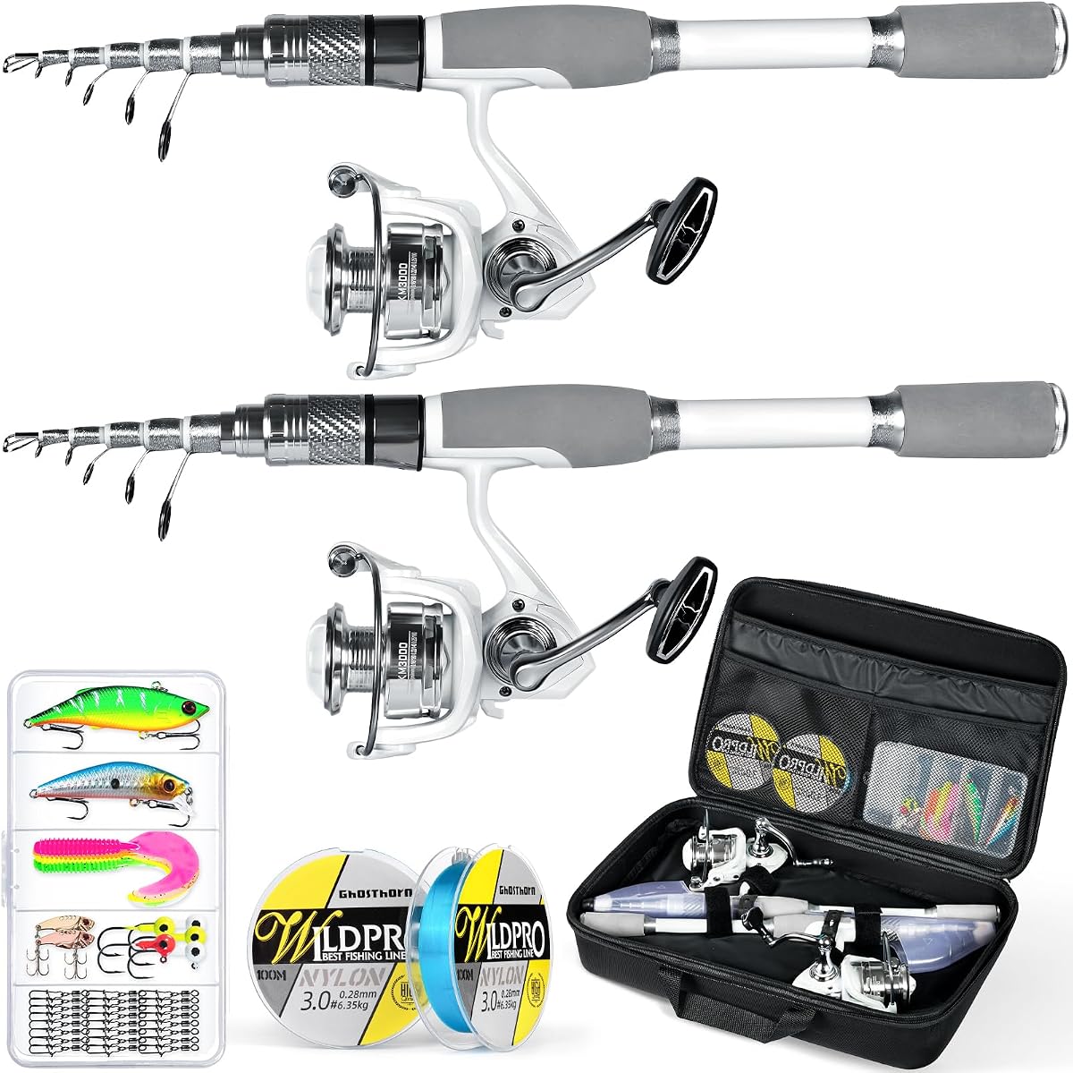 Combo de caña y carrete de pesca, bolsa de transporte telescópica de fibra de carbono, Kit portátil para agua salada y agua dulce