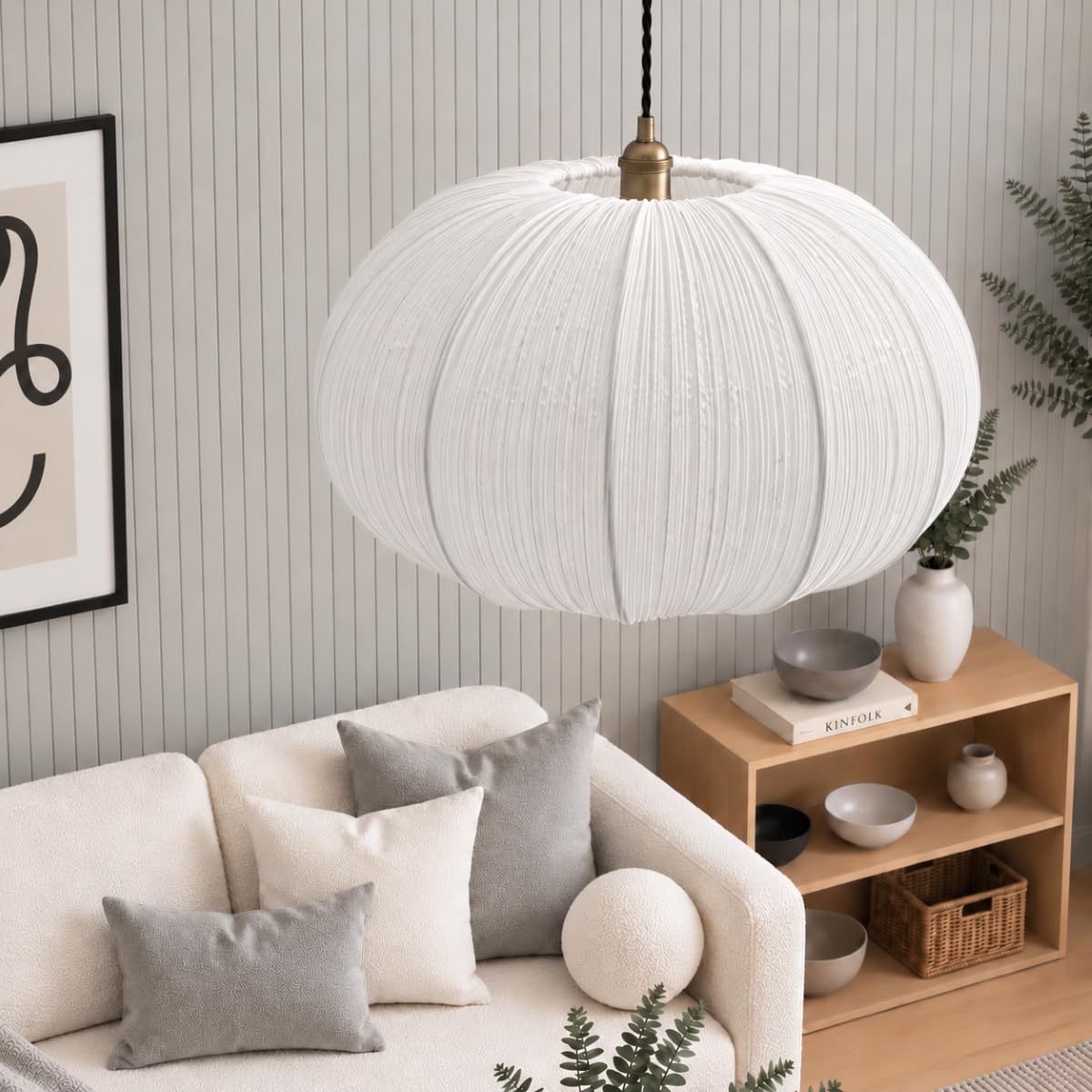 CGC Lighting Indoor Ceiling Lampshade Oval Stretch Ruffled Silk Fabric 50cm Width Hanging Floor lamp (White Palmira XL)
