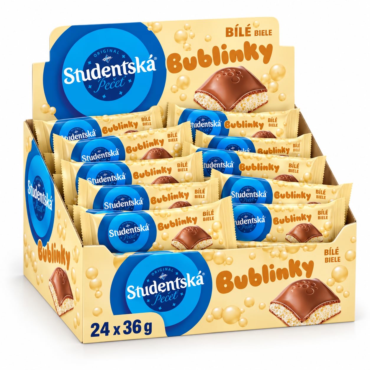 ORION Studentská pečeť Bublinky, chocolat au lait avec fourrage blanc aéré, 24 × 36 g