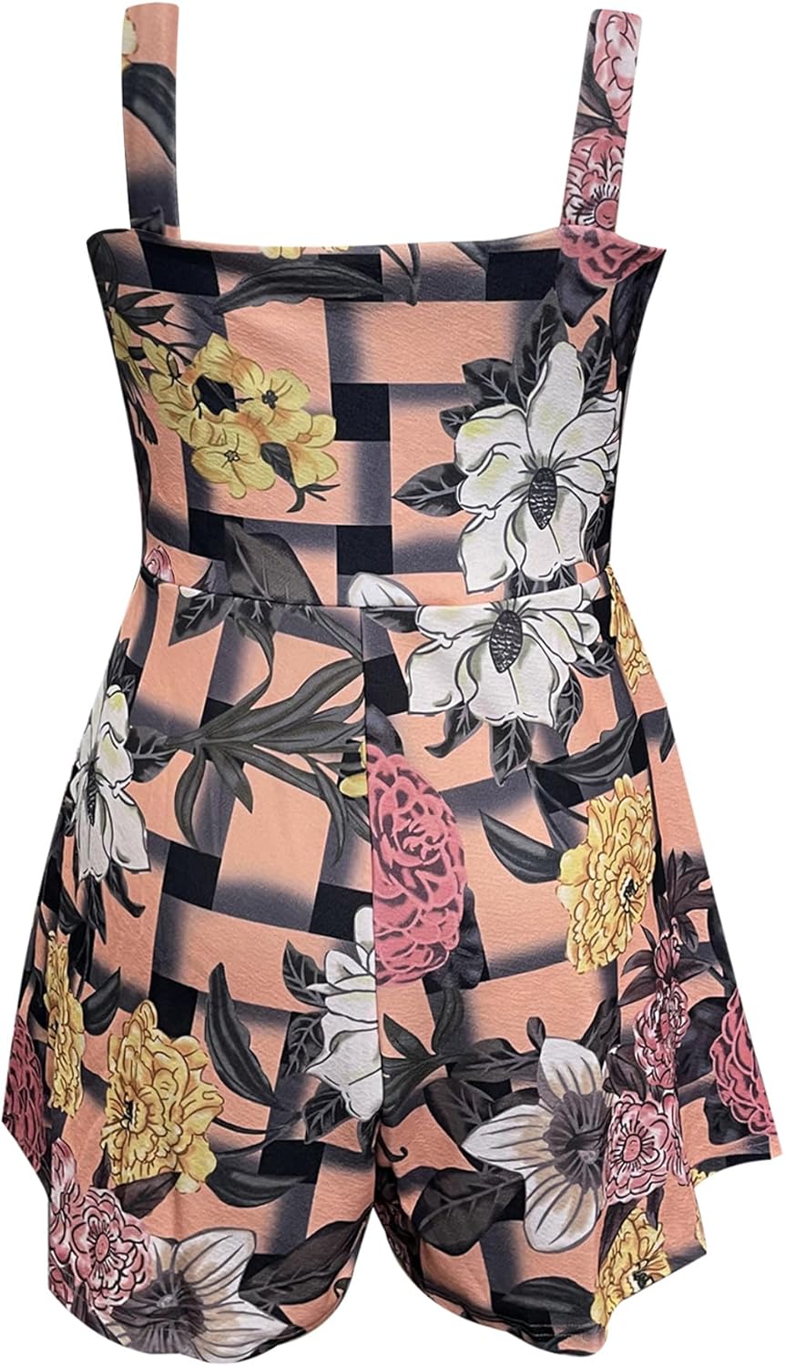 Relipop Women's Jumpsuits Floral Print Spaghetti Straps Sleeveless V Neck Front Tie Knot Rompers 2026 Beach Vacation Outfits - Image 4