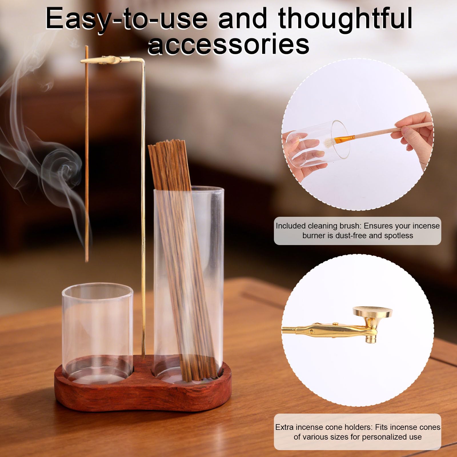 3 in 1 Glass Incense Holder, Upside Down Incense Stick Holder with