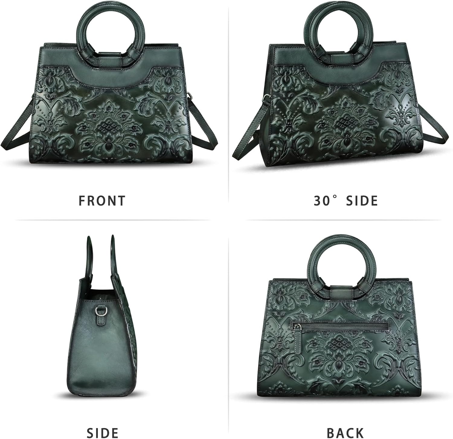 Genuine Leather Purses and Handbags for Women Vintage Embossed Leather Crossbody Shoulder Bag Satchel Top Handle Bags - Image 4