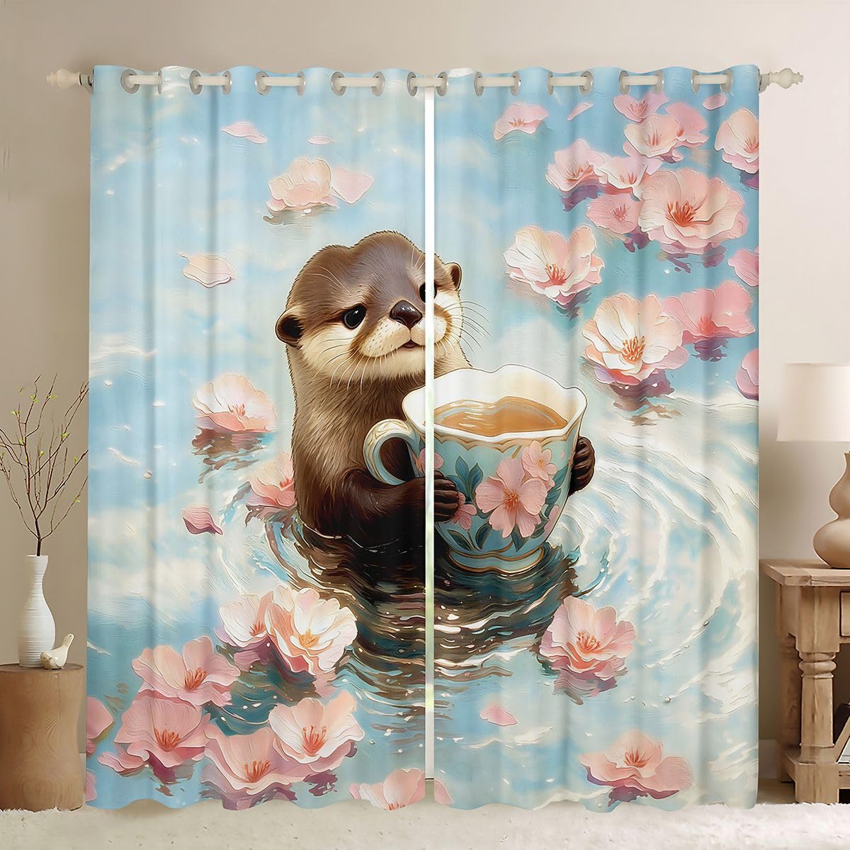 Rideau loutre dessin animé pour chambre d'enfant et ambiance marine