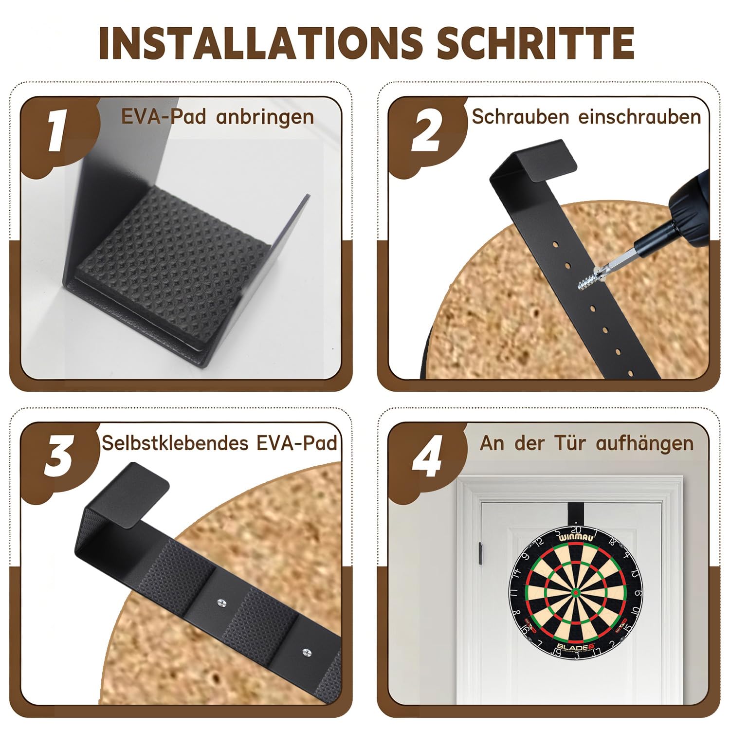 Dartscheibe Ständer für Türen, ohne Bohren, für die meisten Dartscheibe geeignet, platzsparend (Schwarz)