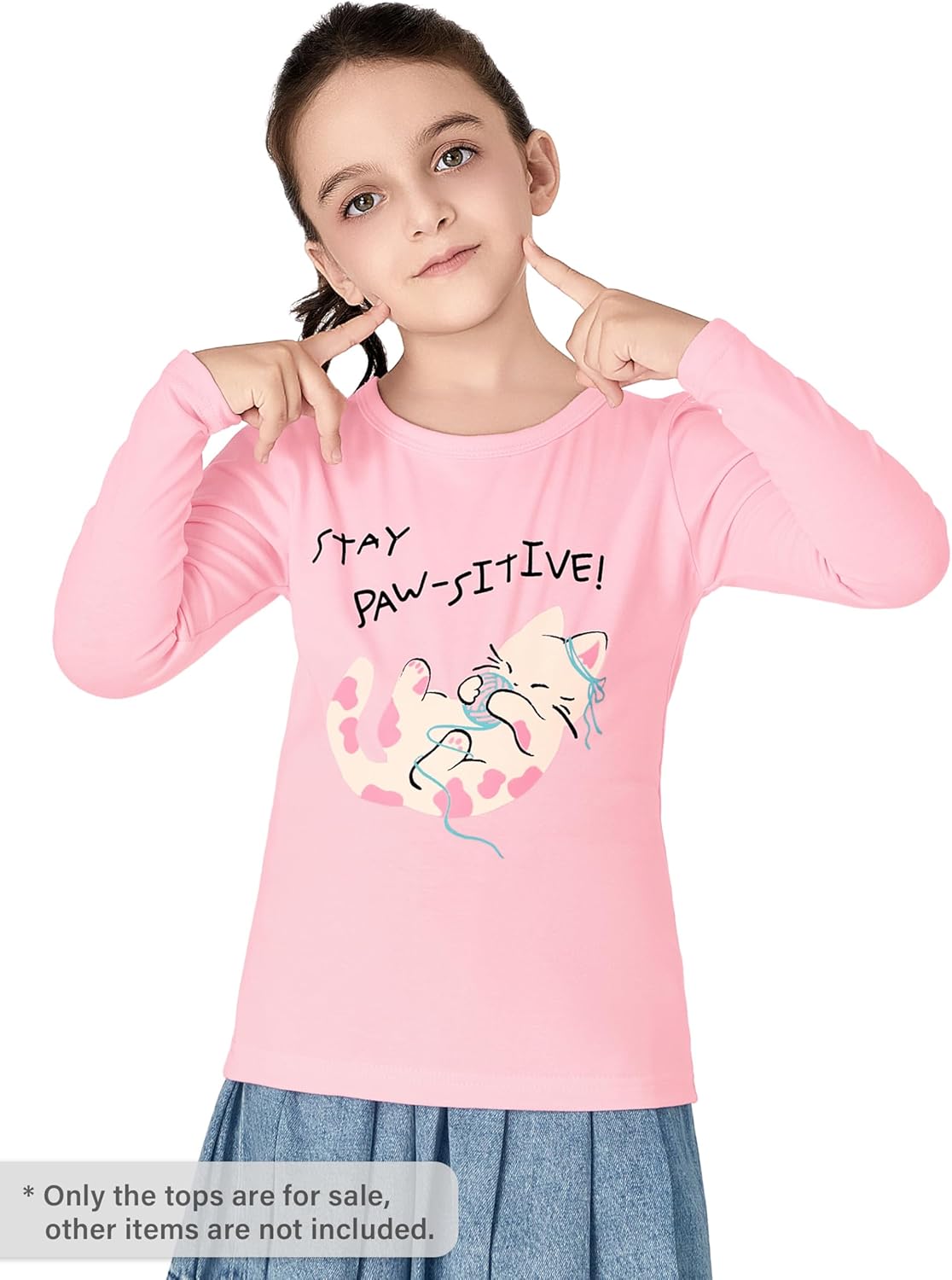 Girls Long Sleeve T-Shirt - Soft Tops Pink Cute Cat Graphic Tee Size 6-14 - Image 4