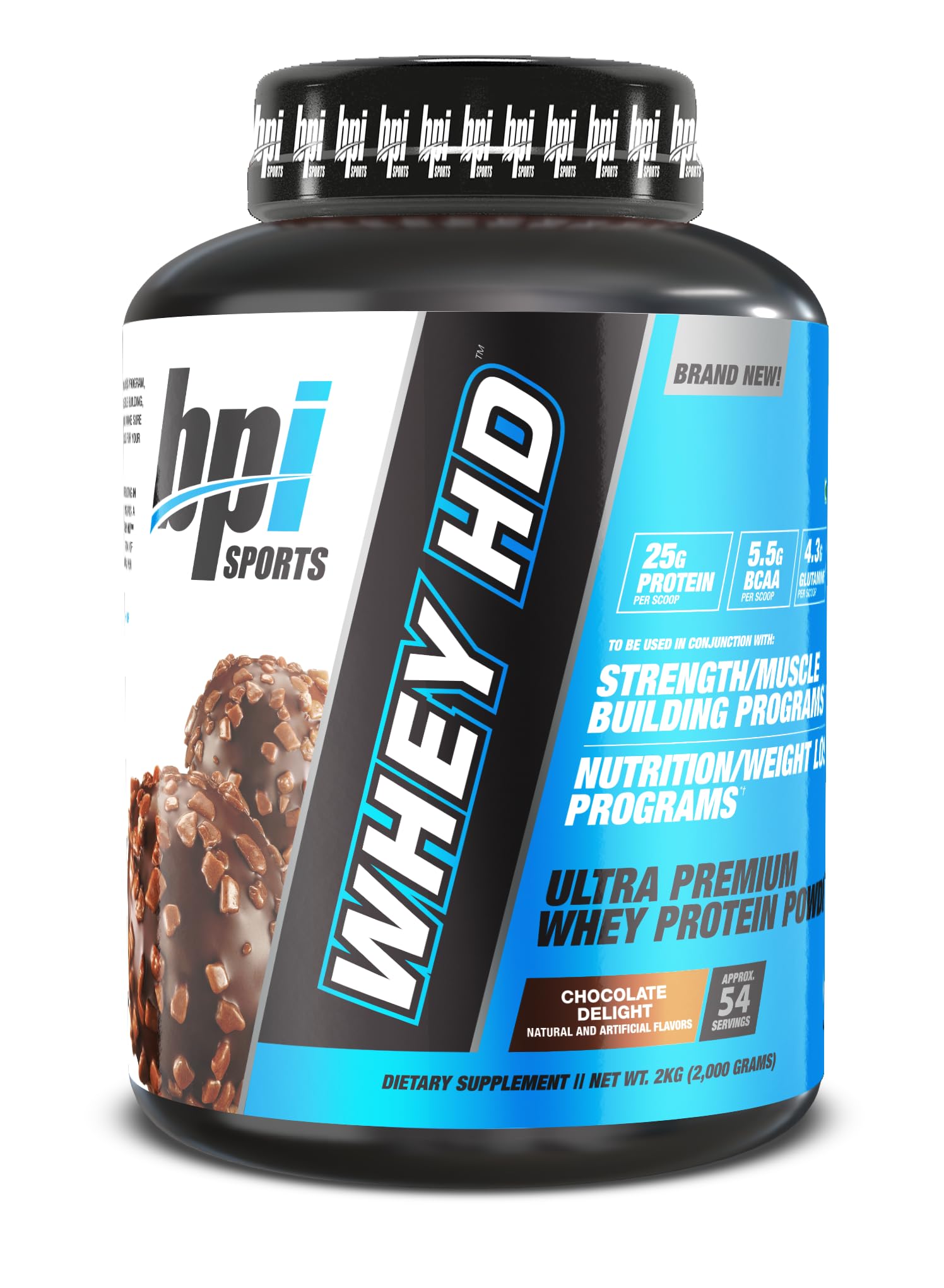 BPI Sports Whey HD Protein Powder 2kg | 25g Protein, 5.5g BCAA, 4.3g Glutamine Per Serving | Whey Protein for Muscle Recovery & Lean Muscle Growth | Chocolate Delight-image-48