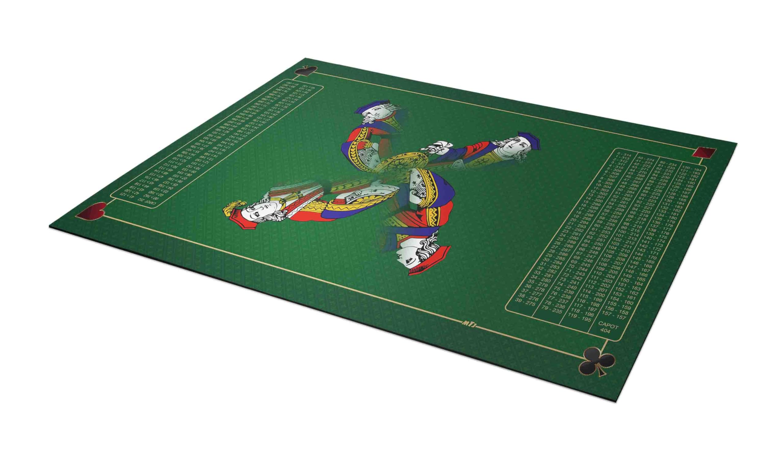 MTJ® Tapis Belote Prestige 4 Valets (Vert) 100x60 cm Jersey Néoprène - Fabriqué en France