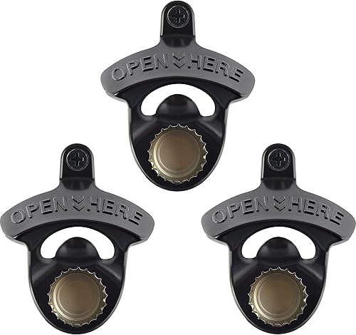 Abrebotellas magnético negro montado en la pared, acero inoxidable, tornillo a prueba de herrumbre, abrebotellas con imanes para amantes de la