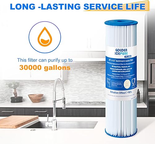 Miniatura 5 de GOLDEN ICEPURE Filtro de agua plisado de sedimentos para toda la casa de 5 micrones, de 20 x 4.5 pulgadas, compatible con ECP5-BB, AP810-2, HDC3001,
