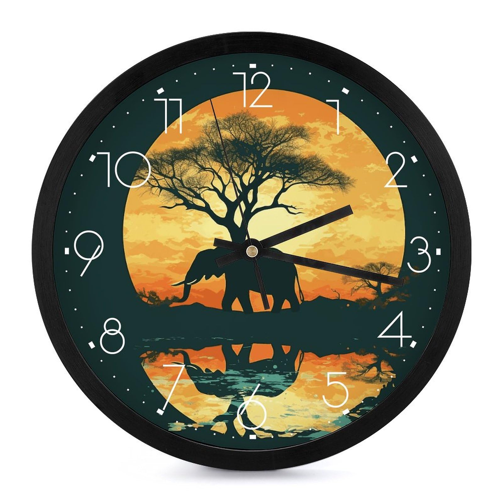 Horloge murale éléphant numérique grand format décoratif à piles