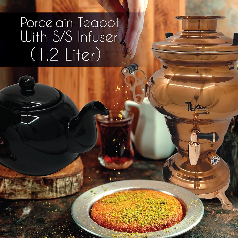 Electric Stainless Steel Copper Design Samovar - Premium Modern Design Tea Kettle Overheat Protection Porcelain Teapot (1.2 Liters) Large Stainless Steel (5 +1 Liters) (Copper)