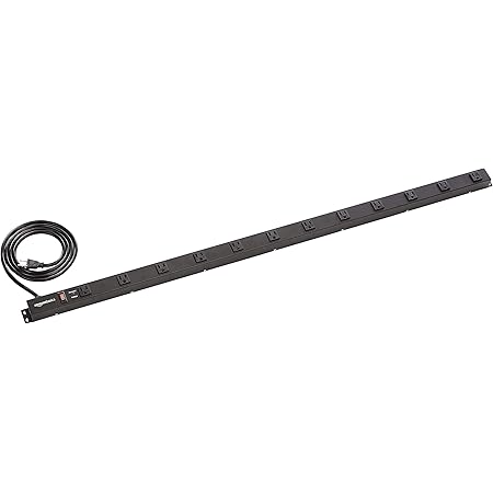 Amazon Basics Heavy Duty Metal Surge Protector Power Strip with Mounting Brackets - 12-Outlet, 600-Joule (15A On/Off Circuit Breaker)