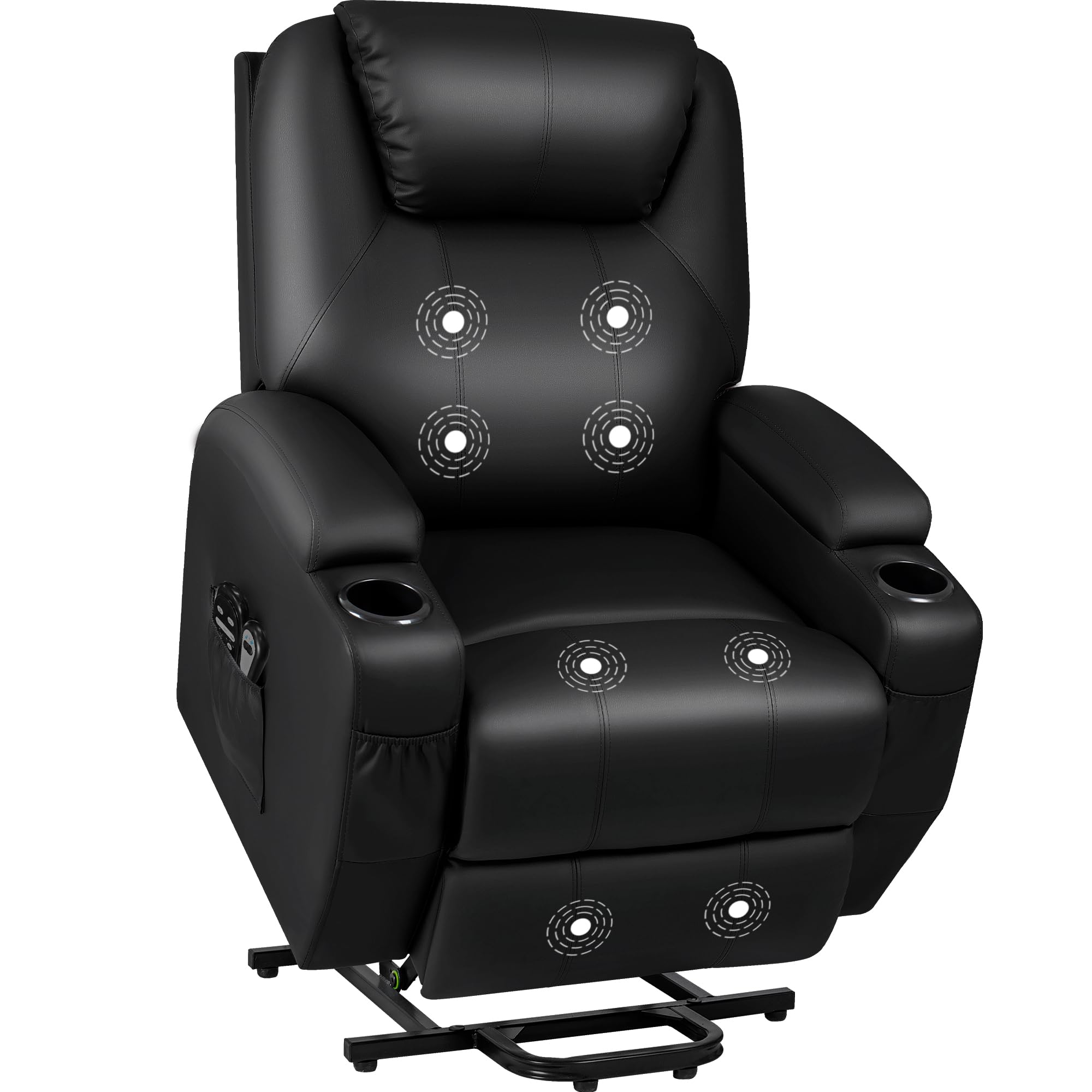 JUMMICOPower Lift Recliner Chair with Massage for Elderly PU Leather Modern Reclining Sofa Chair with Cup Holders, Remote Control, Adjustable Furniture (Black)